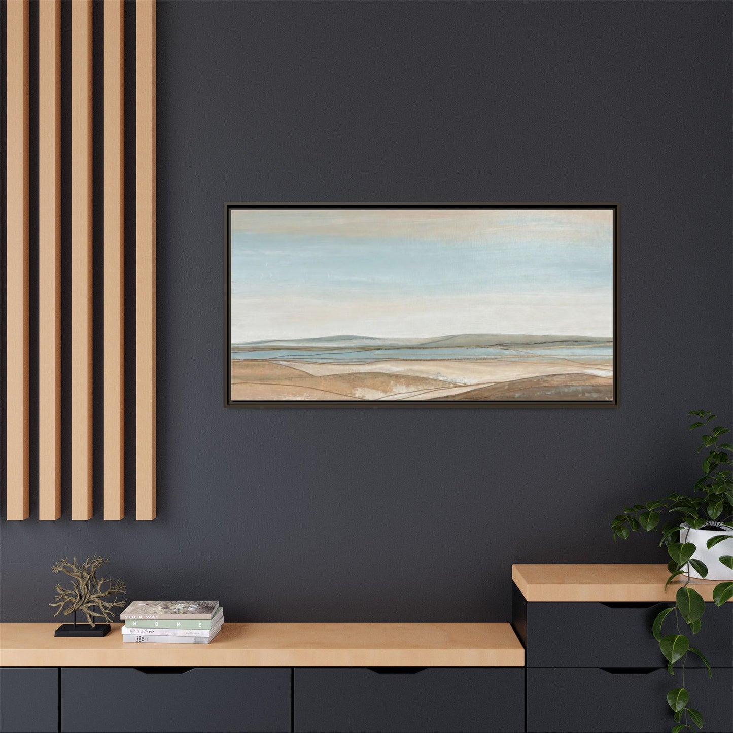 Framed Abstract Landscape Matte Canvas — Serene Coastal Horizon Wall Art