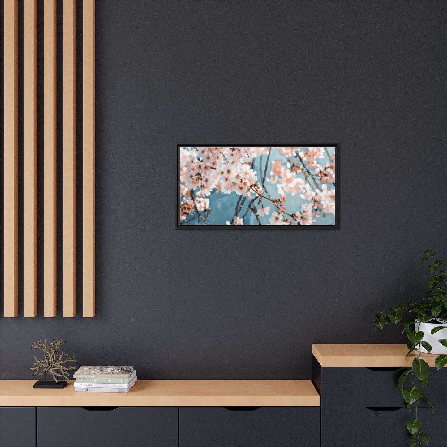 Framed Cherry Blossom Matte Canvas Print — Soft Pink Floral Wall Art