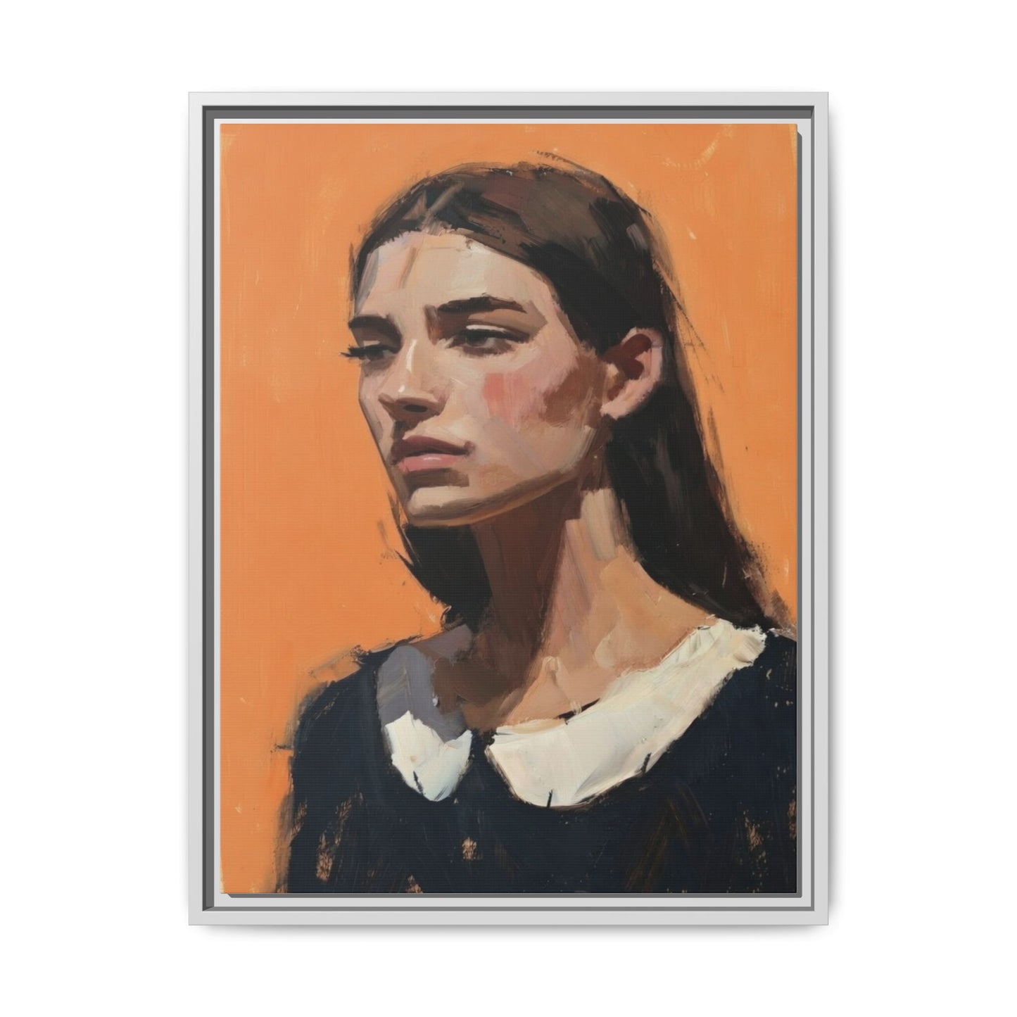 Framed Matte Canvas Portrait Art — Modern Figurative Painting on Orange