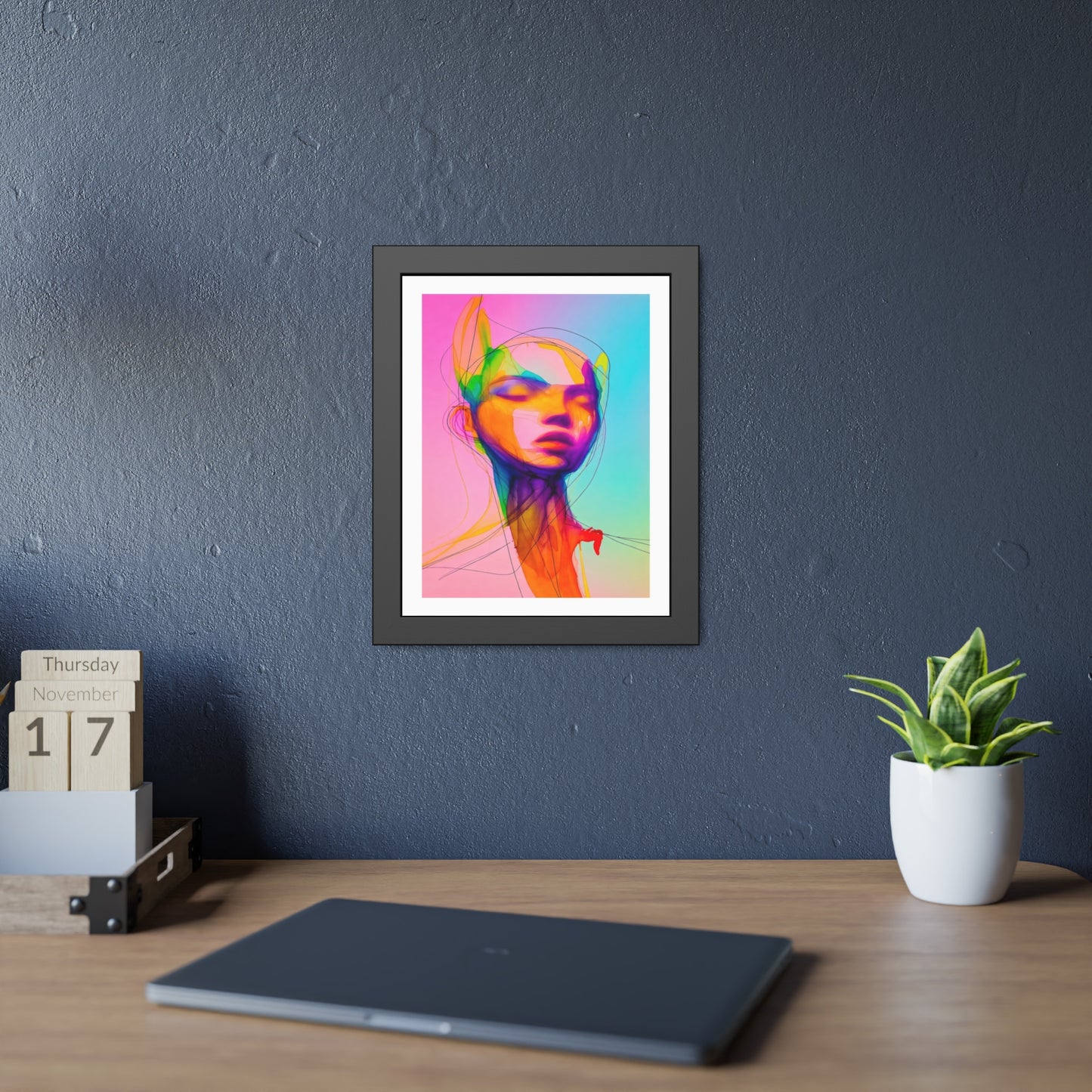 Framed Poster — Vibrant Neon Abstract Portrait Art Print