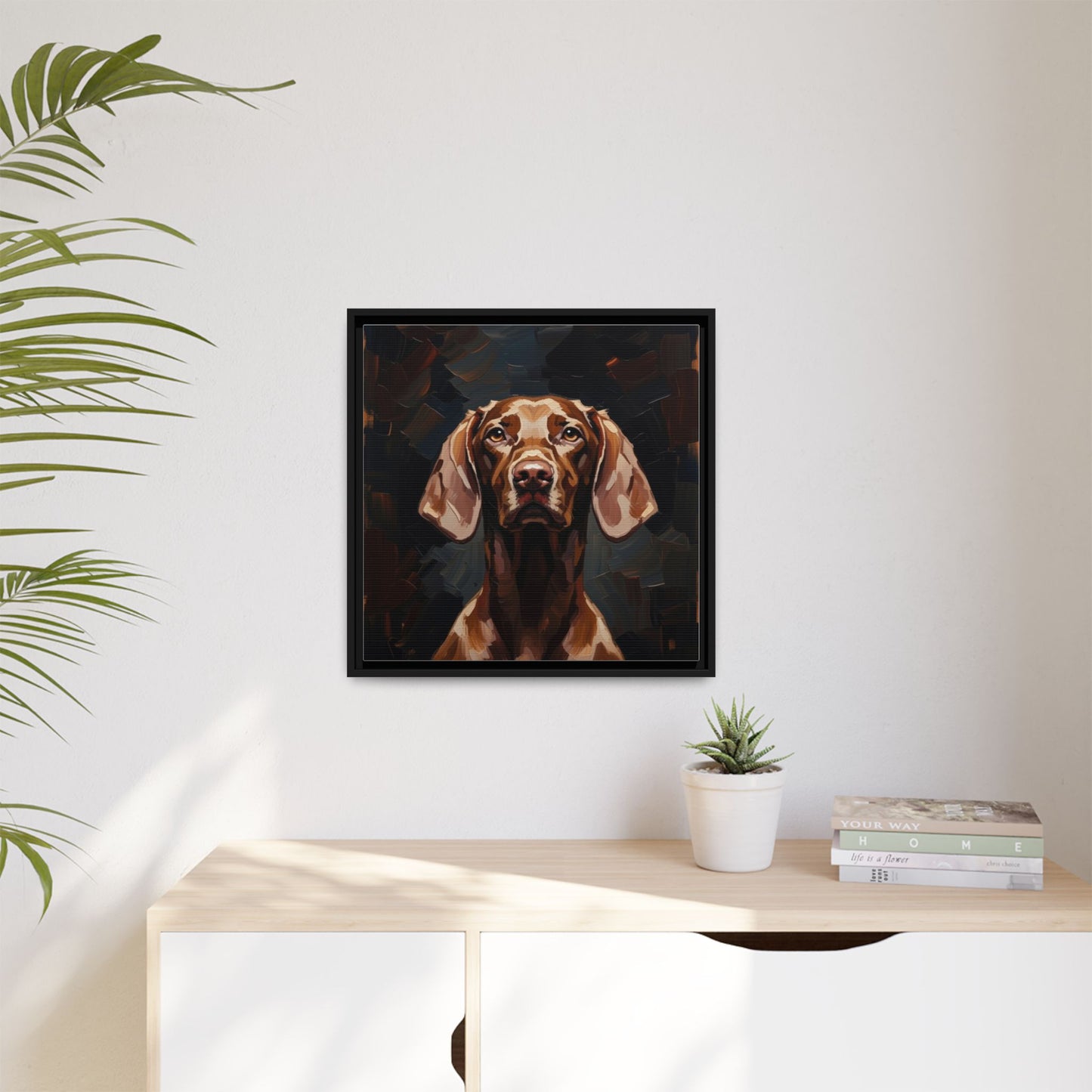 Framed Matte Canvas Dog Portrait – Brown Vizsla Wall Art