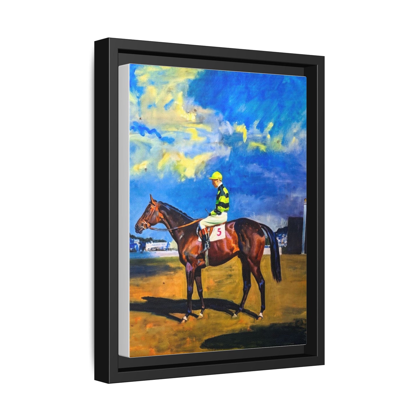 Framed Matte Canvas — Jockey on Racehorse Vintage Equestrian Wall Art