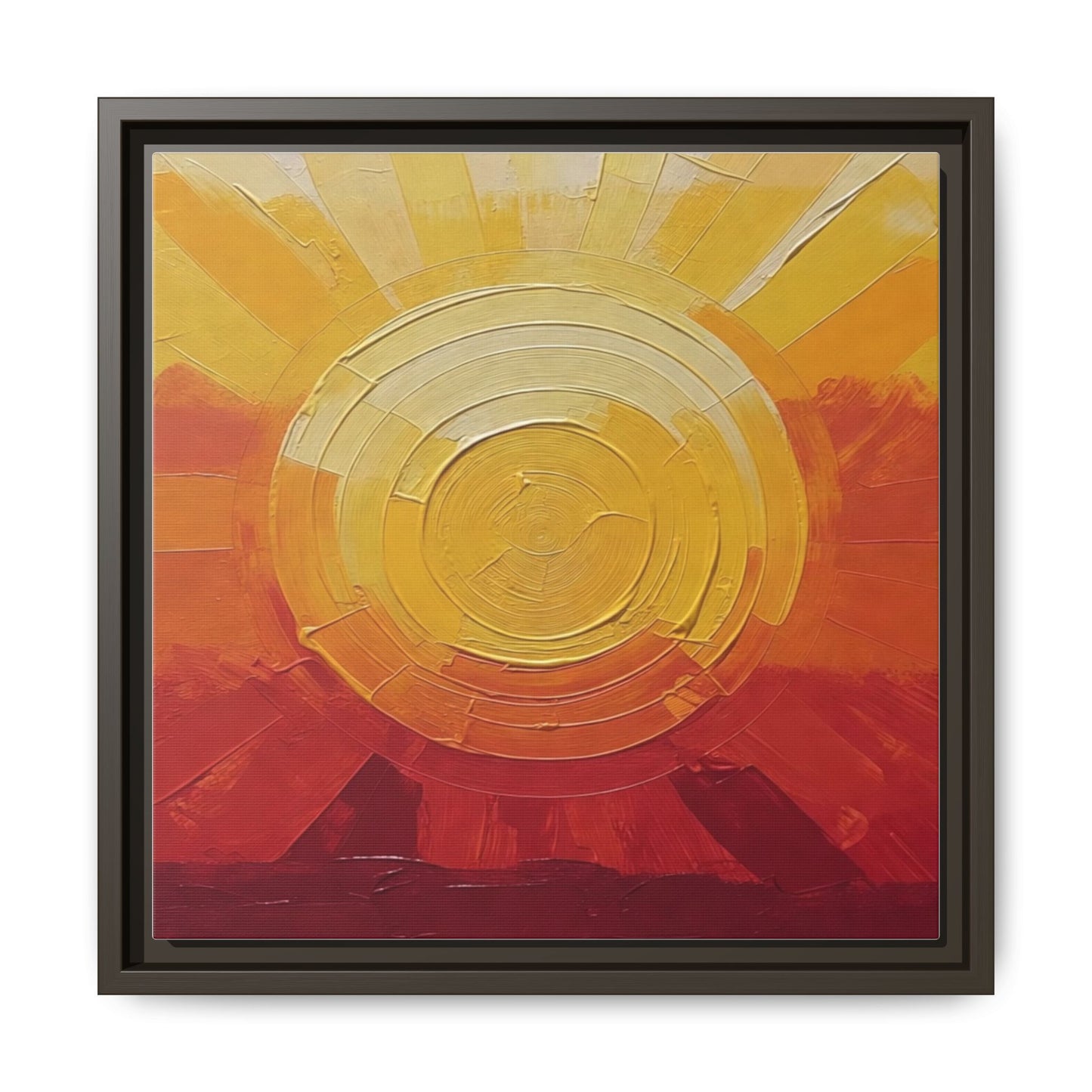 Sunburst Abstract Framed Canvas Art — Matte Multi‑Color Wall Print
