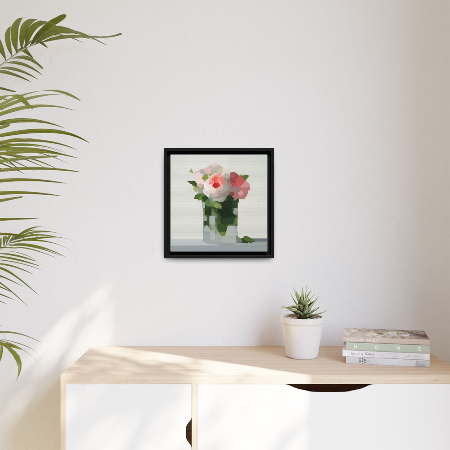 Framed Floral Canvas Print — Modern Pink Roses Still Life