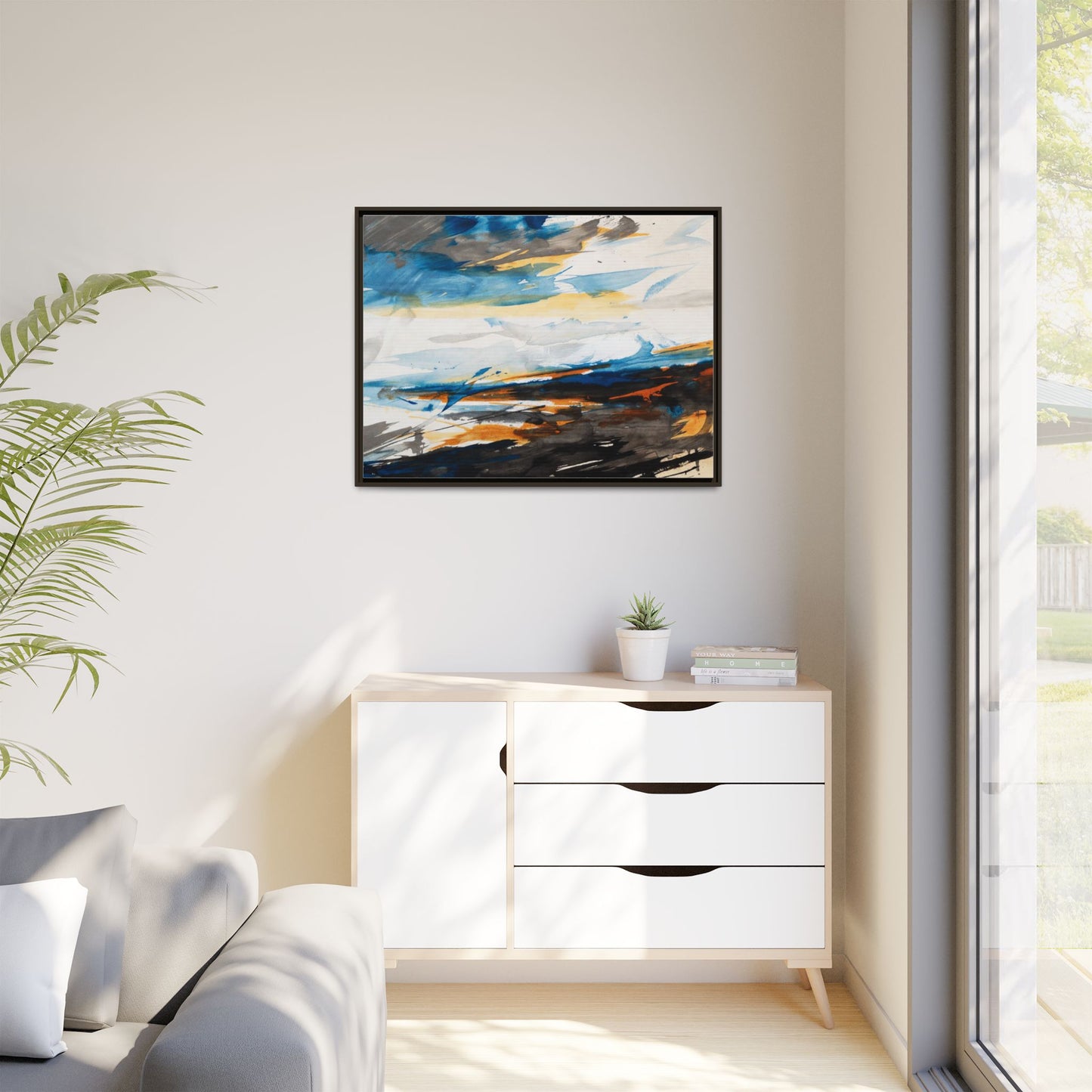 Abstract Coastal Waves Matte Canvas Framed Wall Art