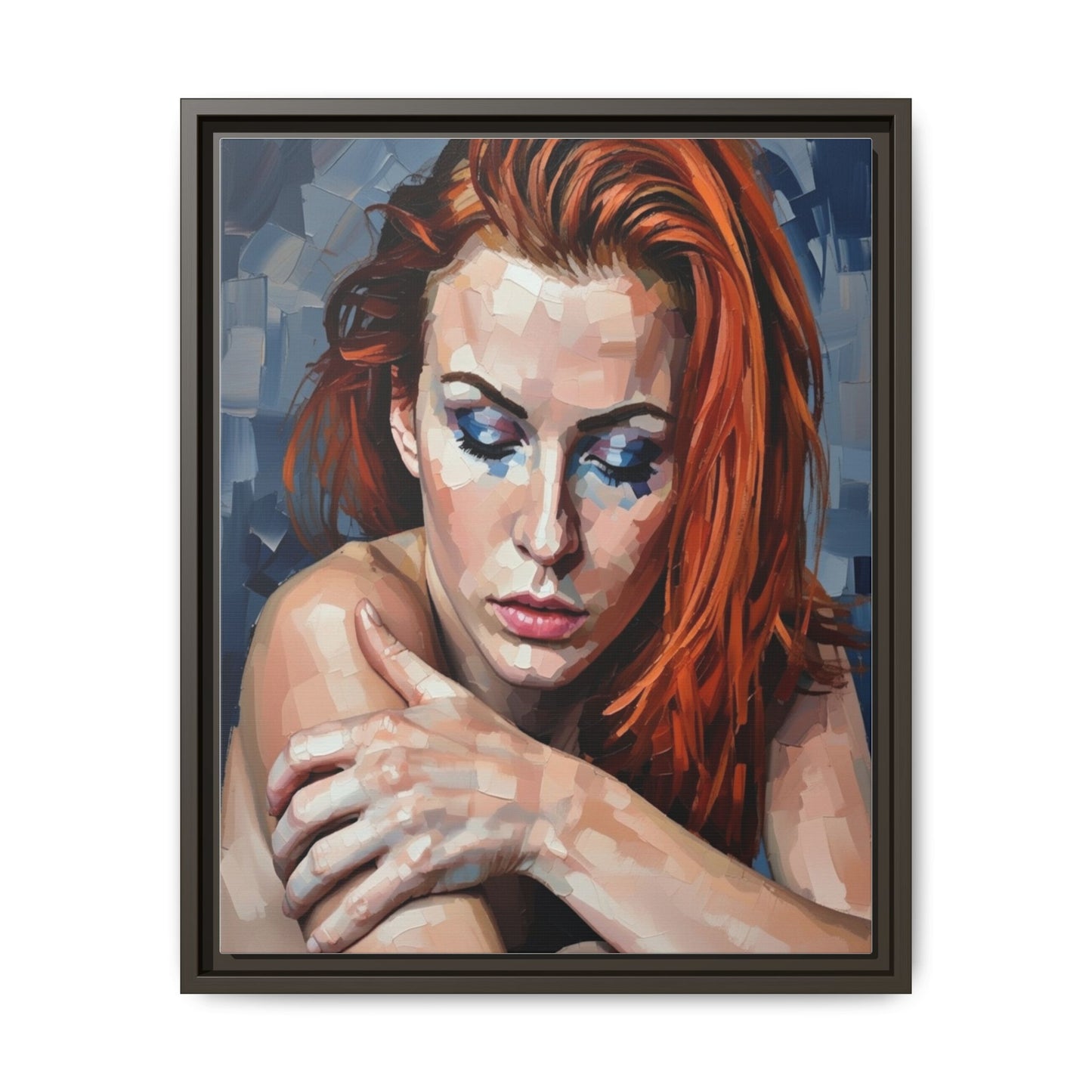 Framed Matte Canvas Art – Contemplative Redhead Portrait