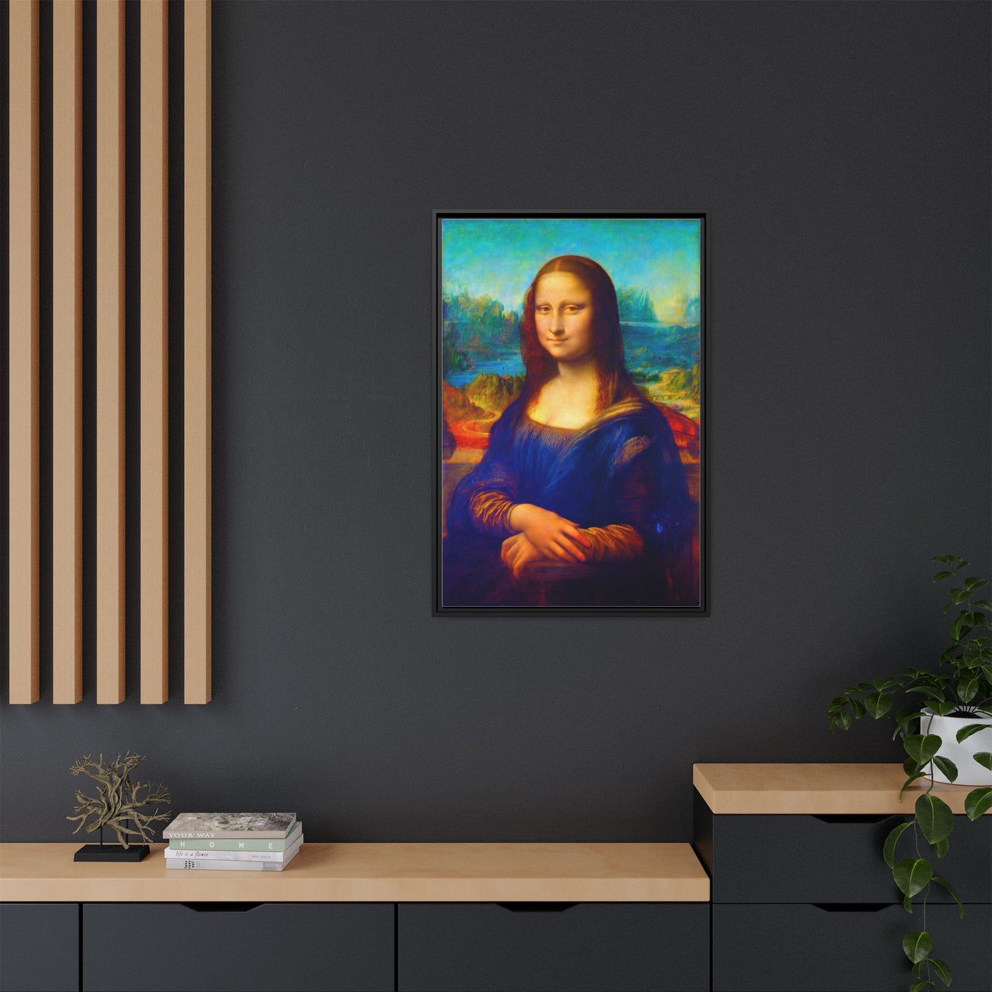 Framed Matte Canvas Print — Colorful Mona Lisa Wall Art