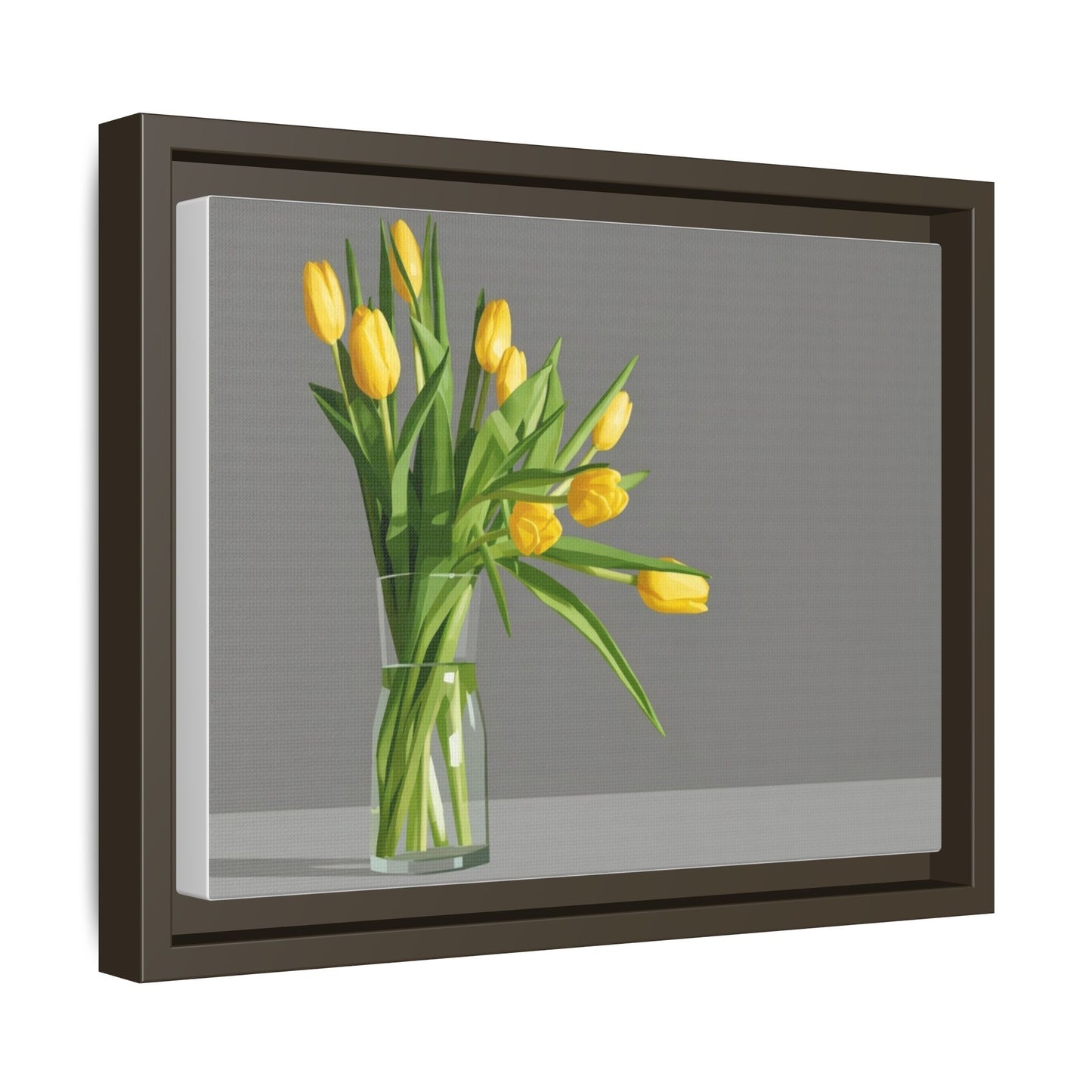 Framed Matte Canvas Art — Yellow Tulip Vase Wall Print