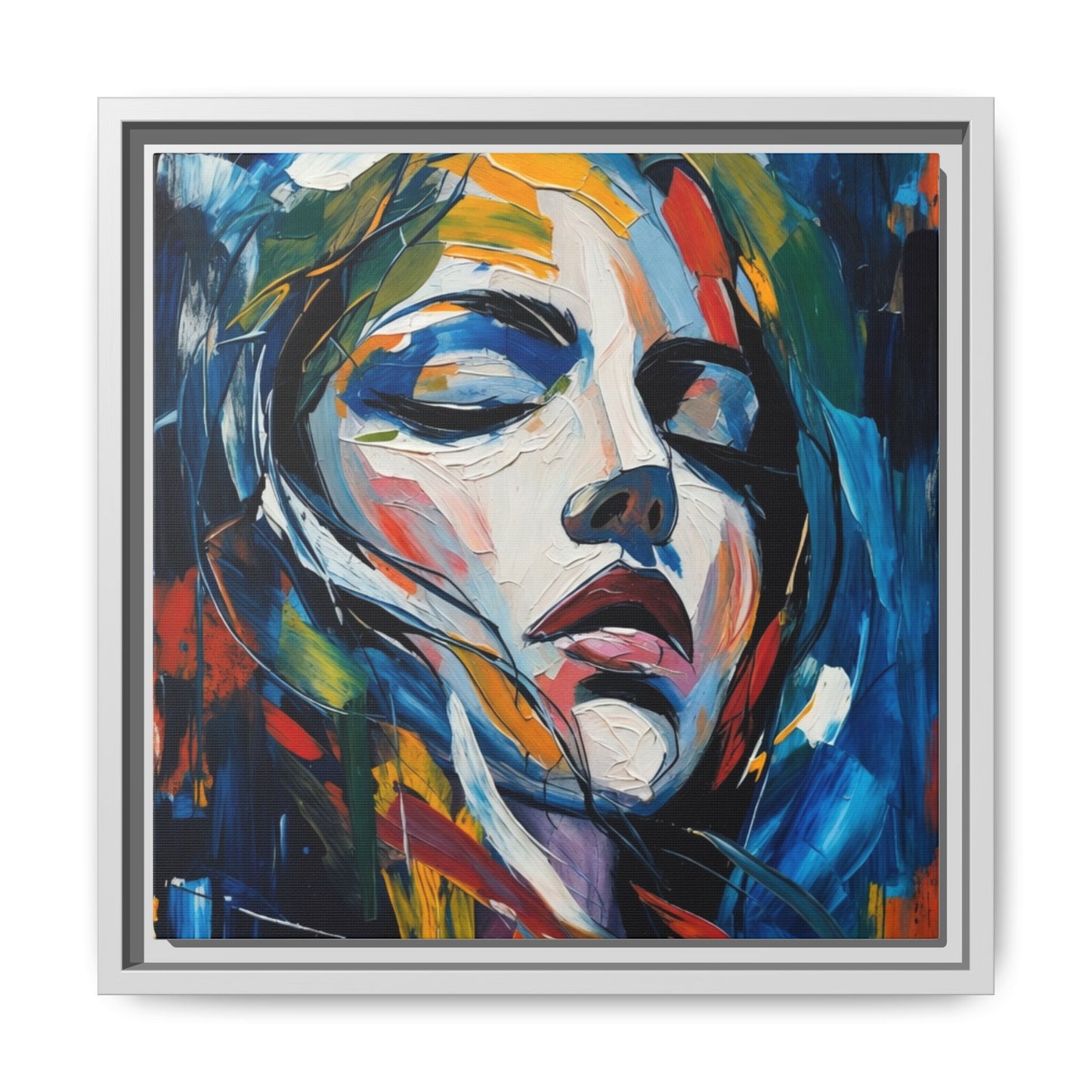 Abstract Colorful Woman Portrait — Framed Matte Canvas Wall Art