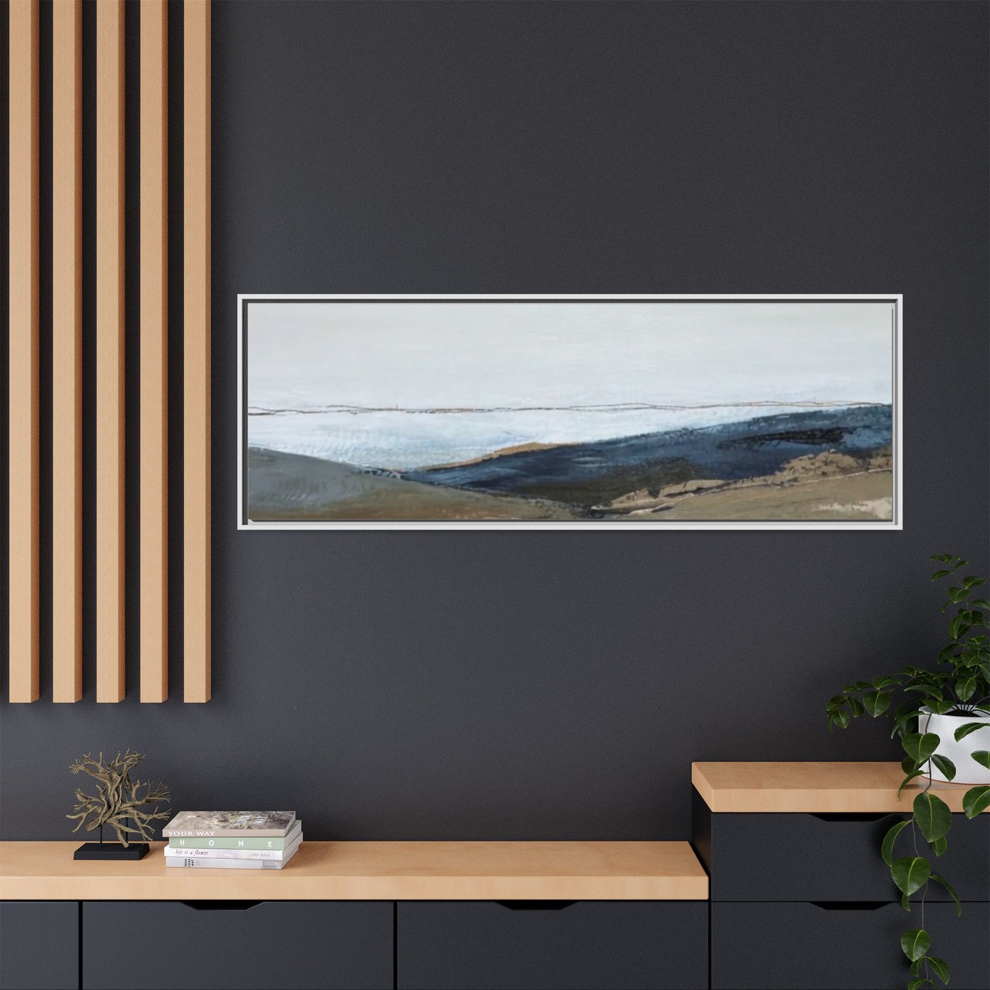 Framed Matte Canvas Wall Art — Serene Coastal Abstract Landscape
