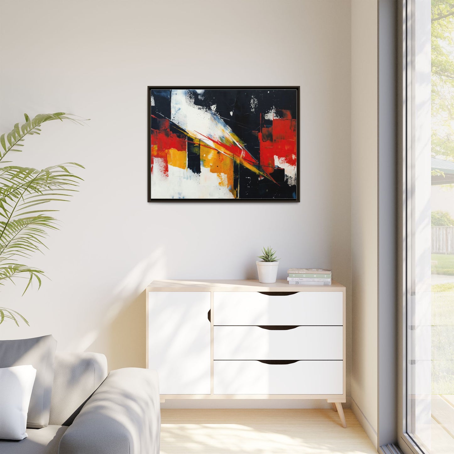 Abstract Red & Black Framed Canvas Print — Modern Geometric Wall Art