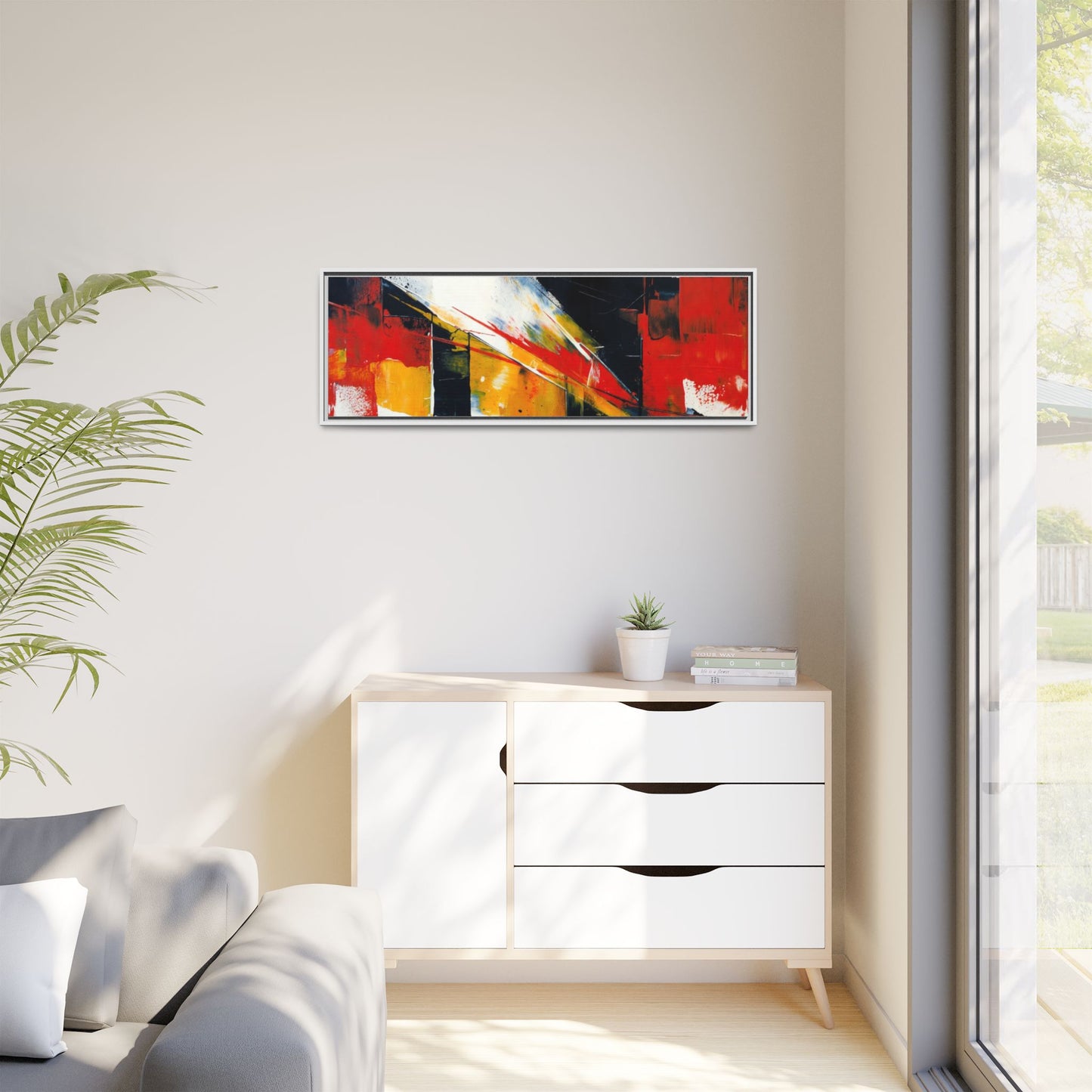 Abstract Red & Black Framed Canvas Print — Modern Geometric Wall Art