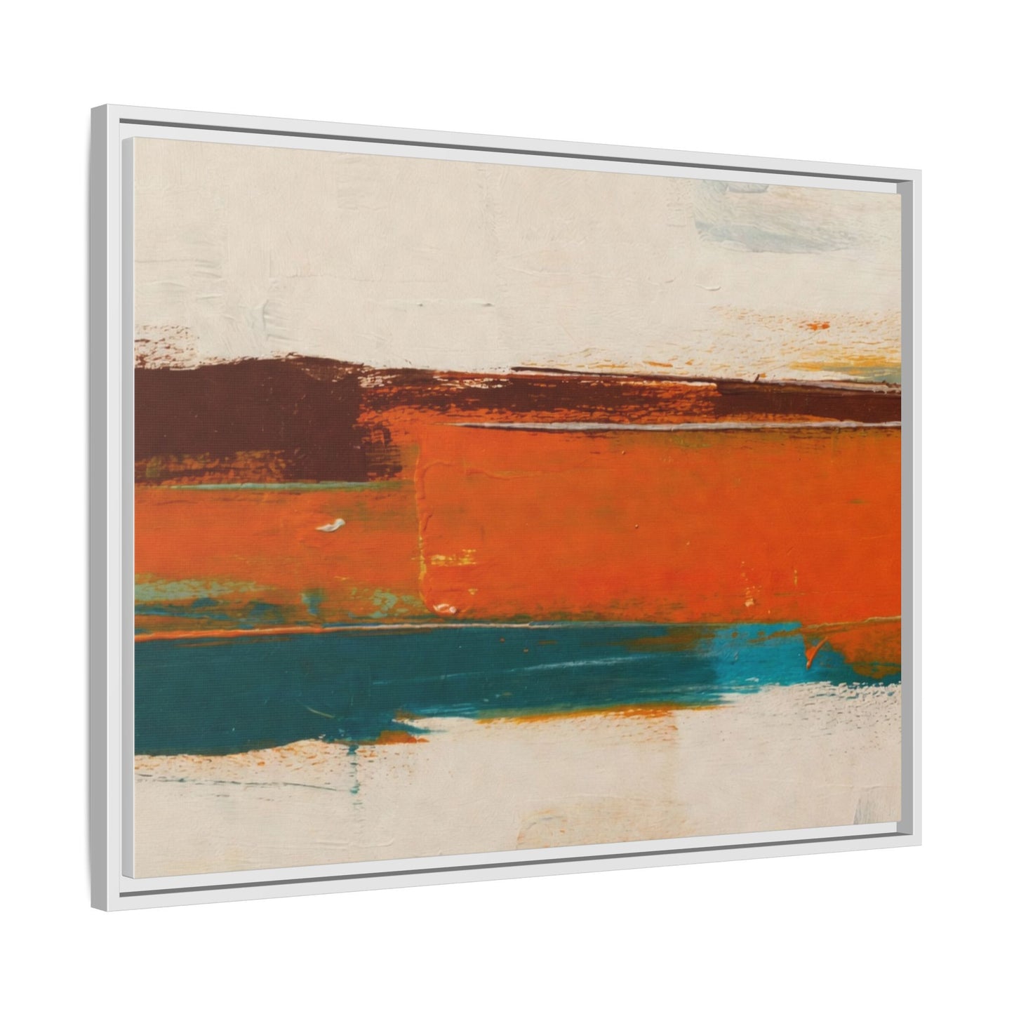 Abstract Horizon Matte Canvas Framed Print — Modern Orange Teal Wall Art