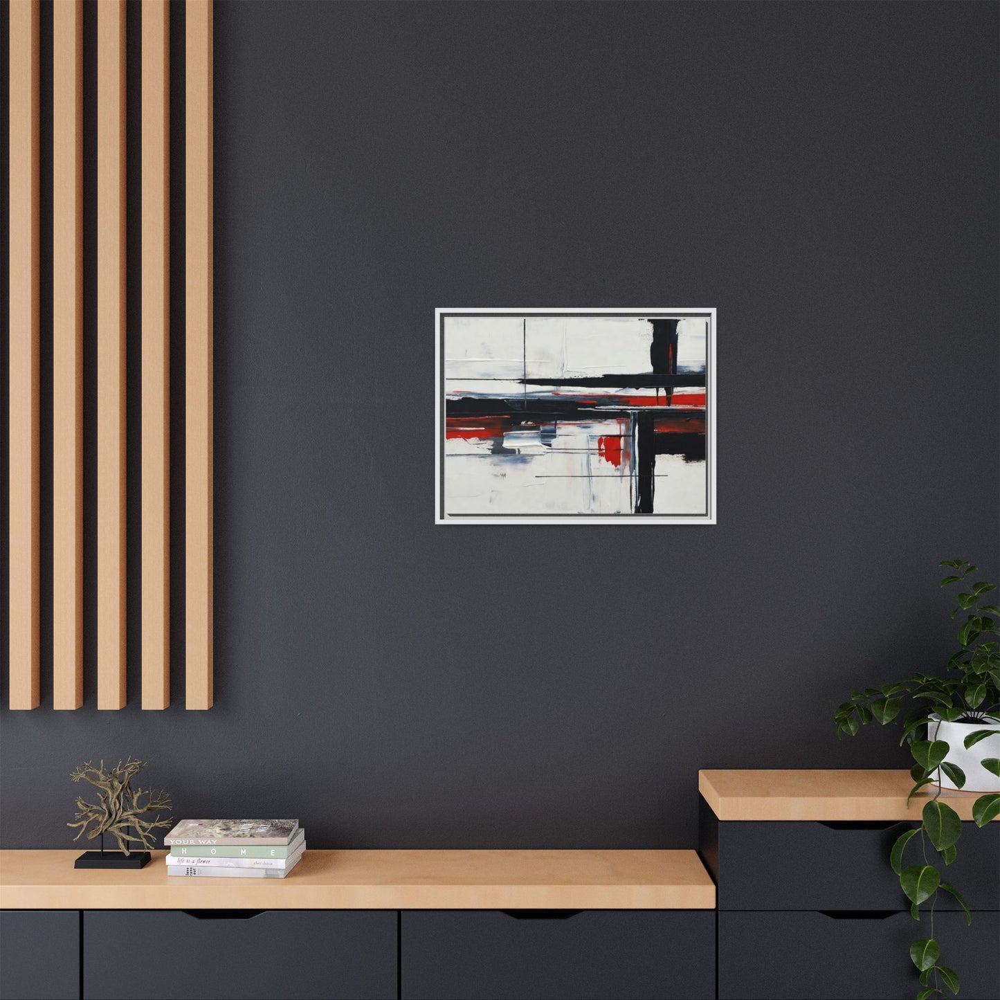 Abstract Red & Black Framed Canvas Art — Modern Matte Wall Painting