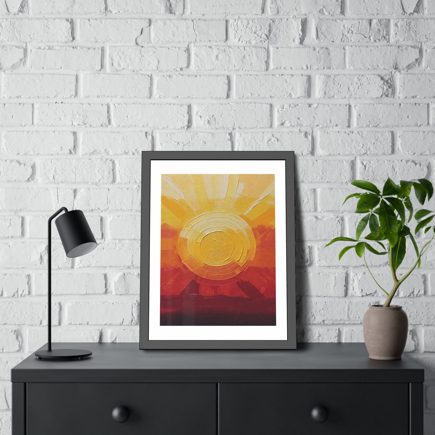 Sunburst Abstract Framed Art Print — Warm Sunrise Poster