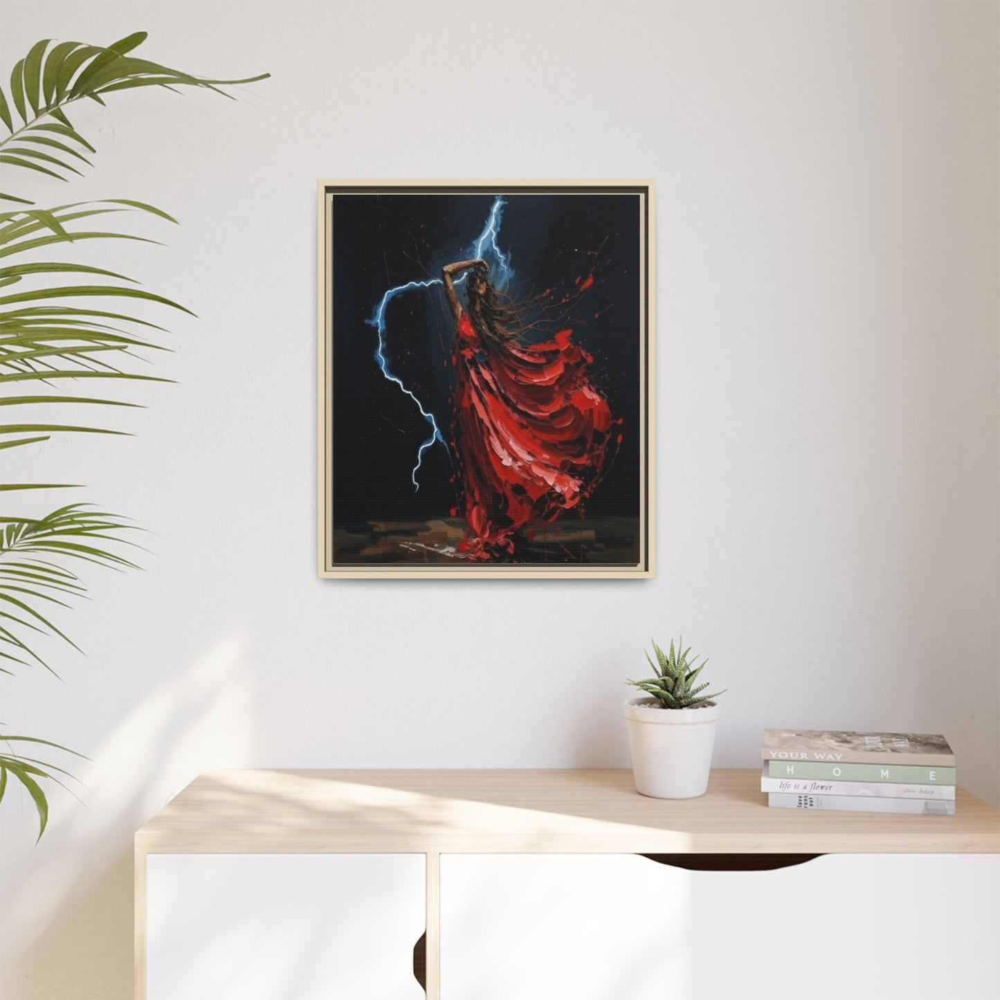 Framed Matte Canvas Print — Red Dancer Lightning Art