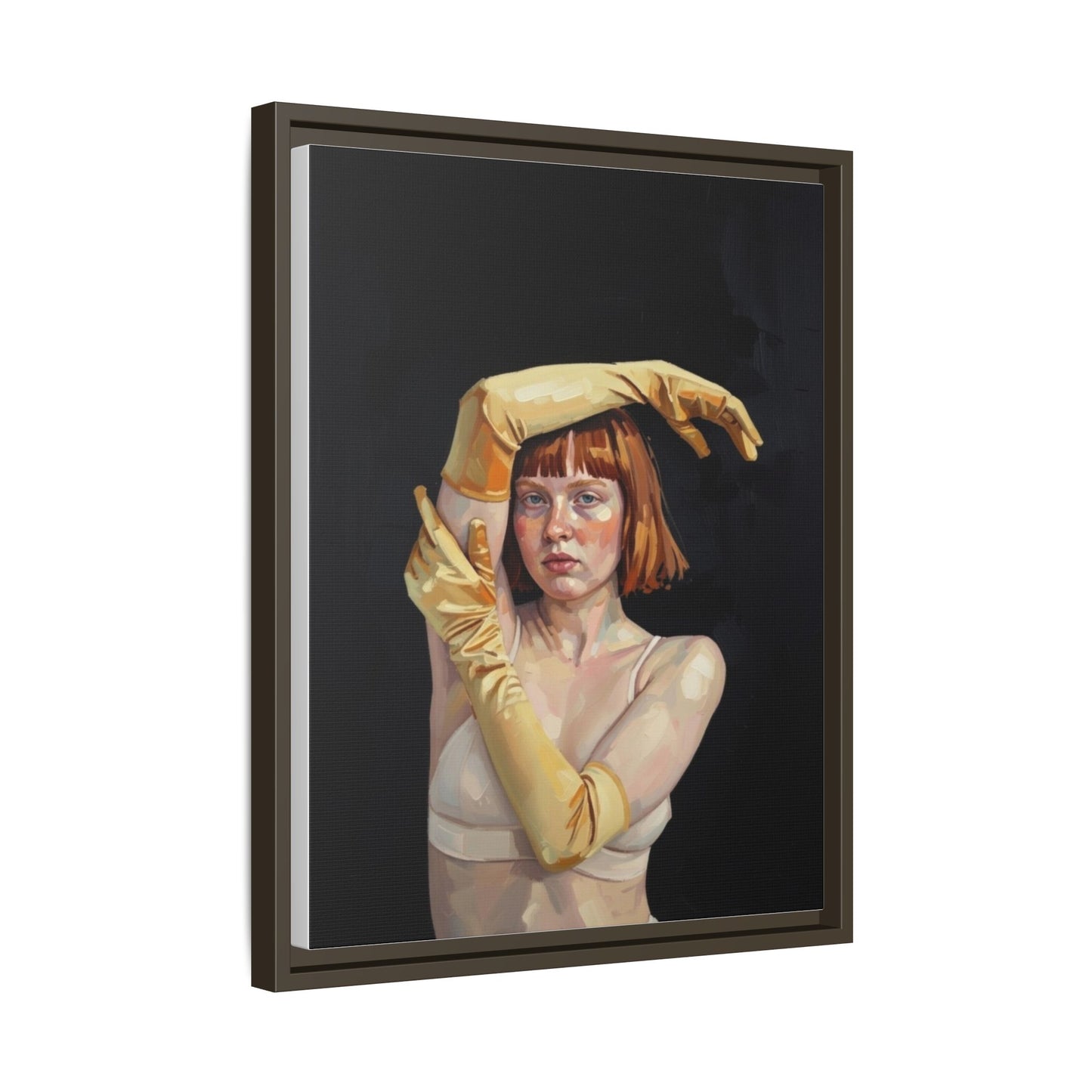 Framed Matte Canvas Art – Portrait of Woman in Yellow Gloves