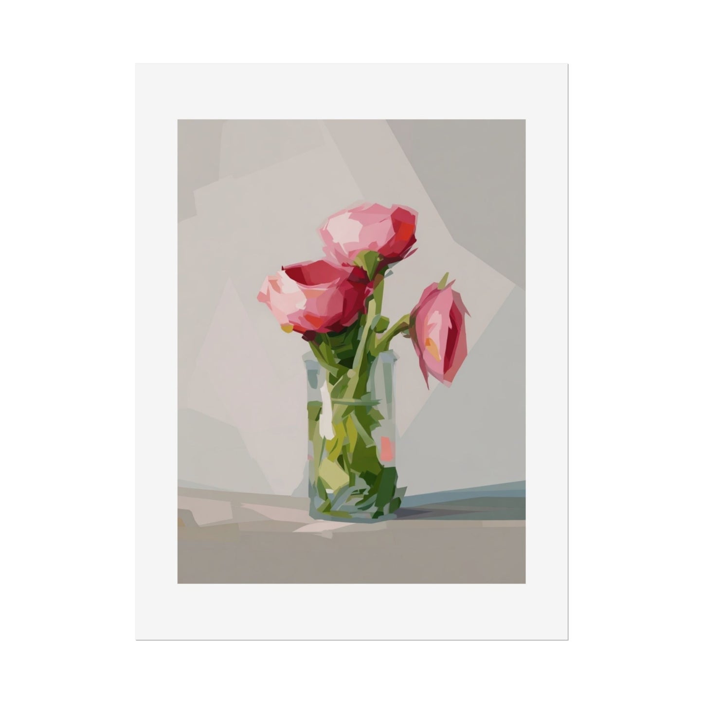 Floral Still Life Poster — Pink Roses in Vase Rolled Art Print