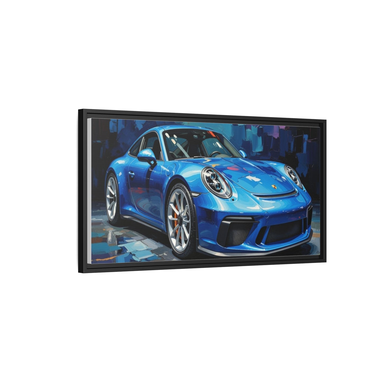 Blue Sports Car Matte Canvas Framed Print — Modern Automotive Wall Art