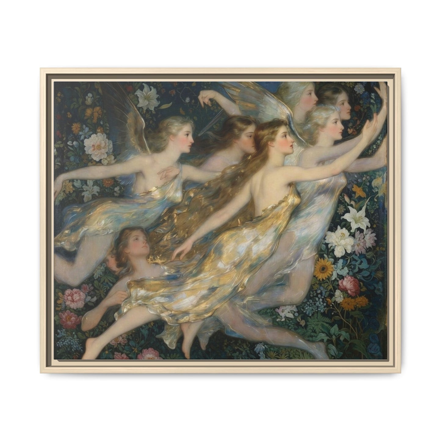 Framed Matte Canvas Wall Art — Vintage Fairies & Floral Painting