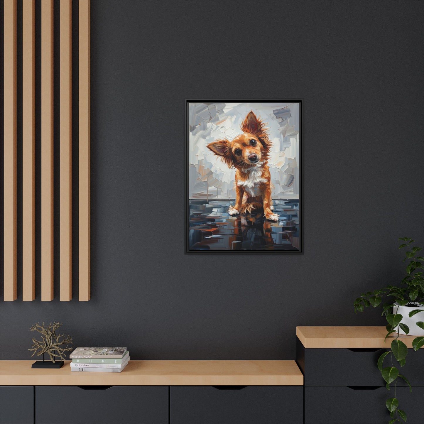 Framed Matte Canvas Print — Playful Brown Dog Portrait