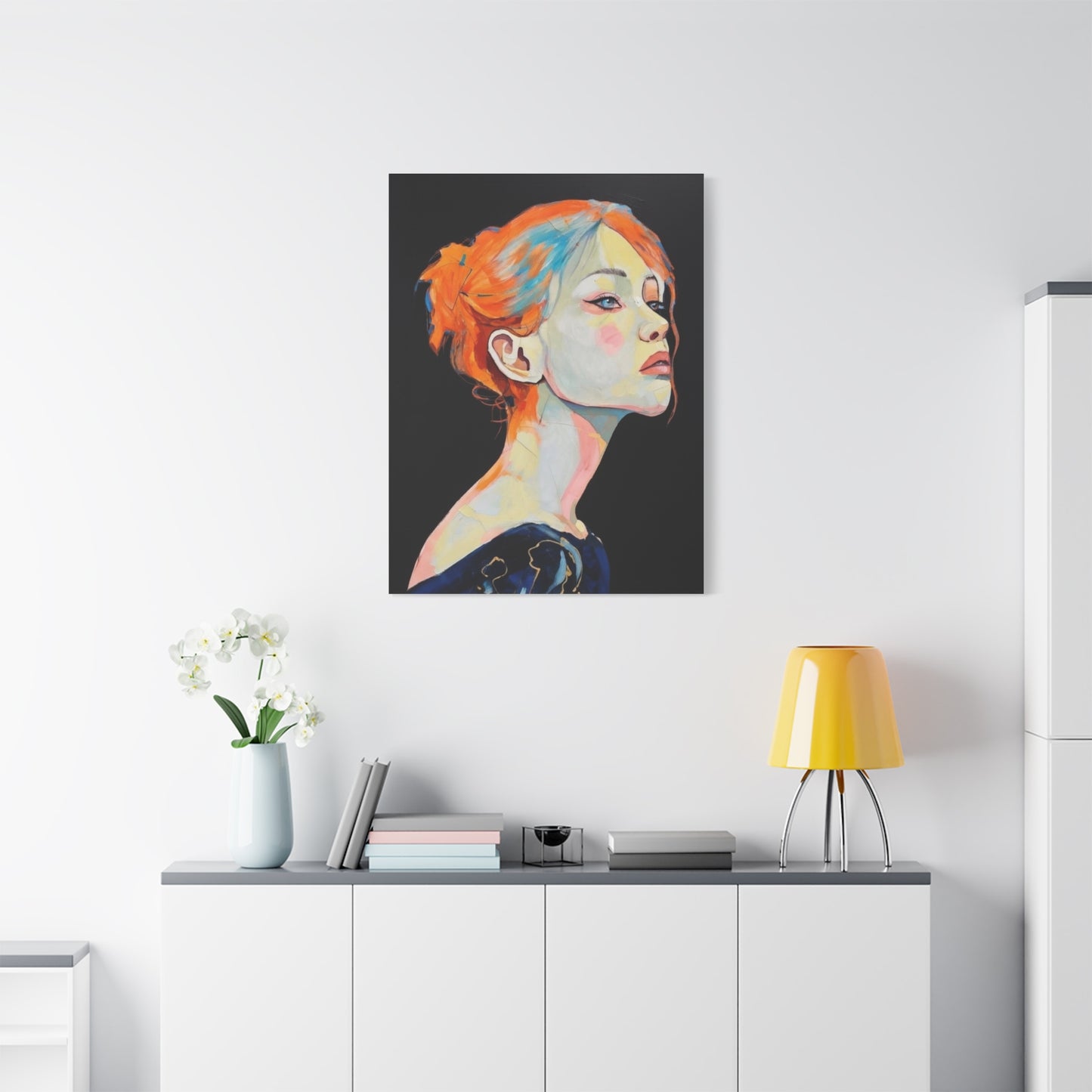 Contemplative Portrait Matte Canvas Wall Art — Colorful Female Profile Painting