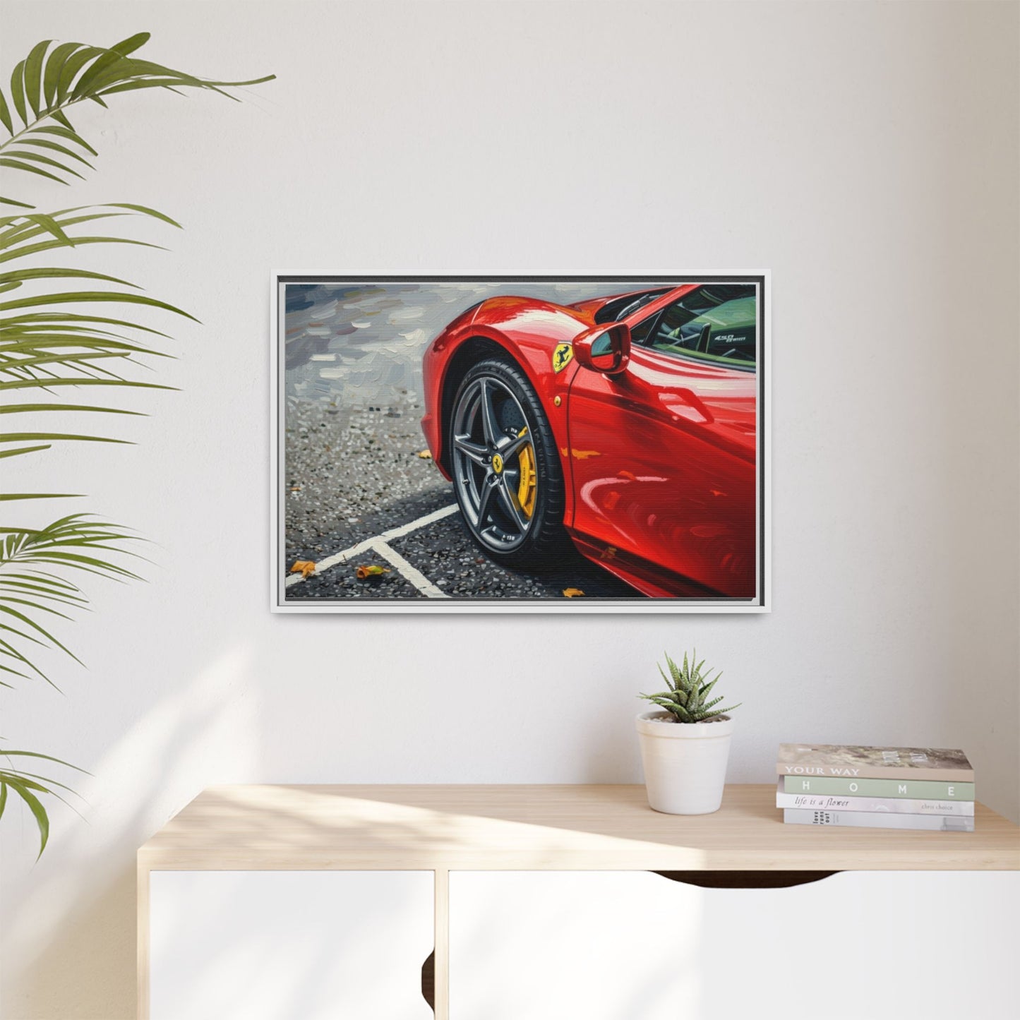 Framed Matte Canvas: Red Sports Car Close-Up Art Print