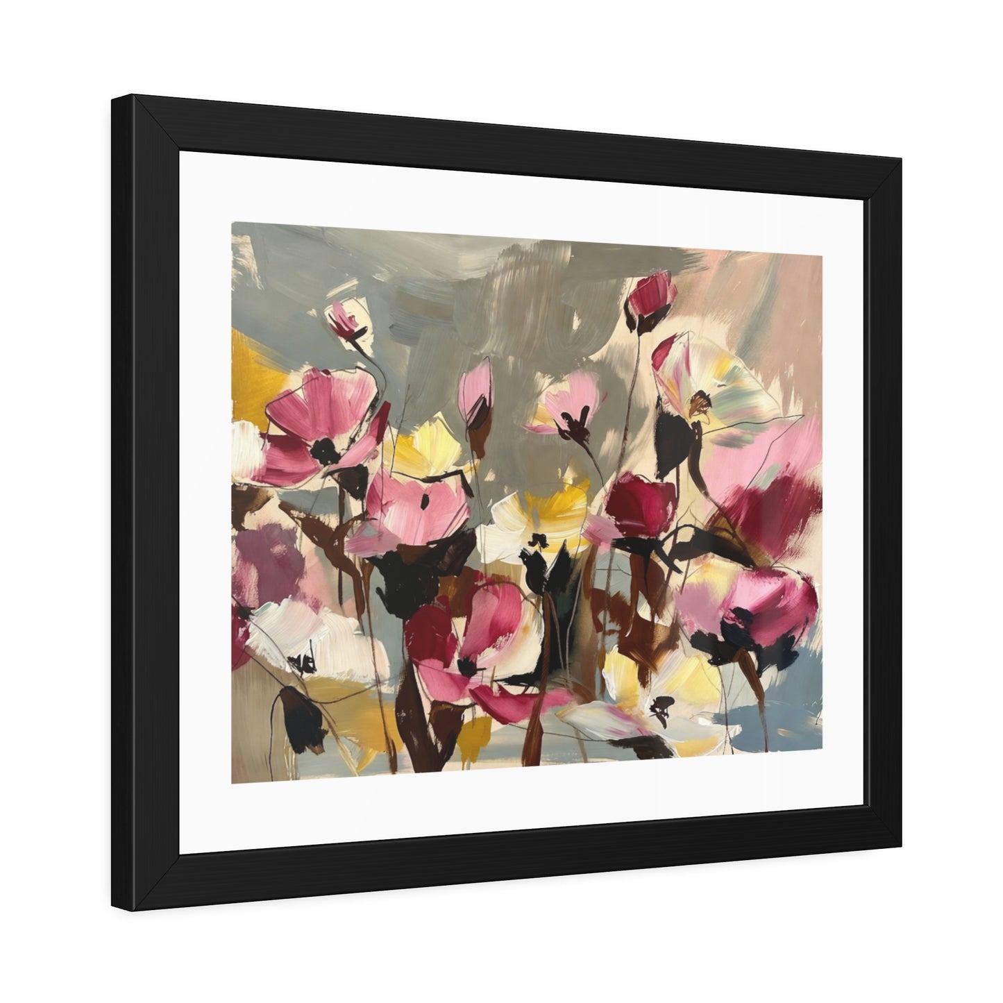 Framed Floral Art Print - Abstract Pink Poppies Poster