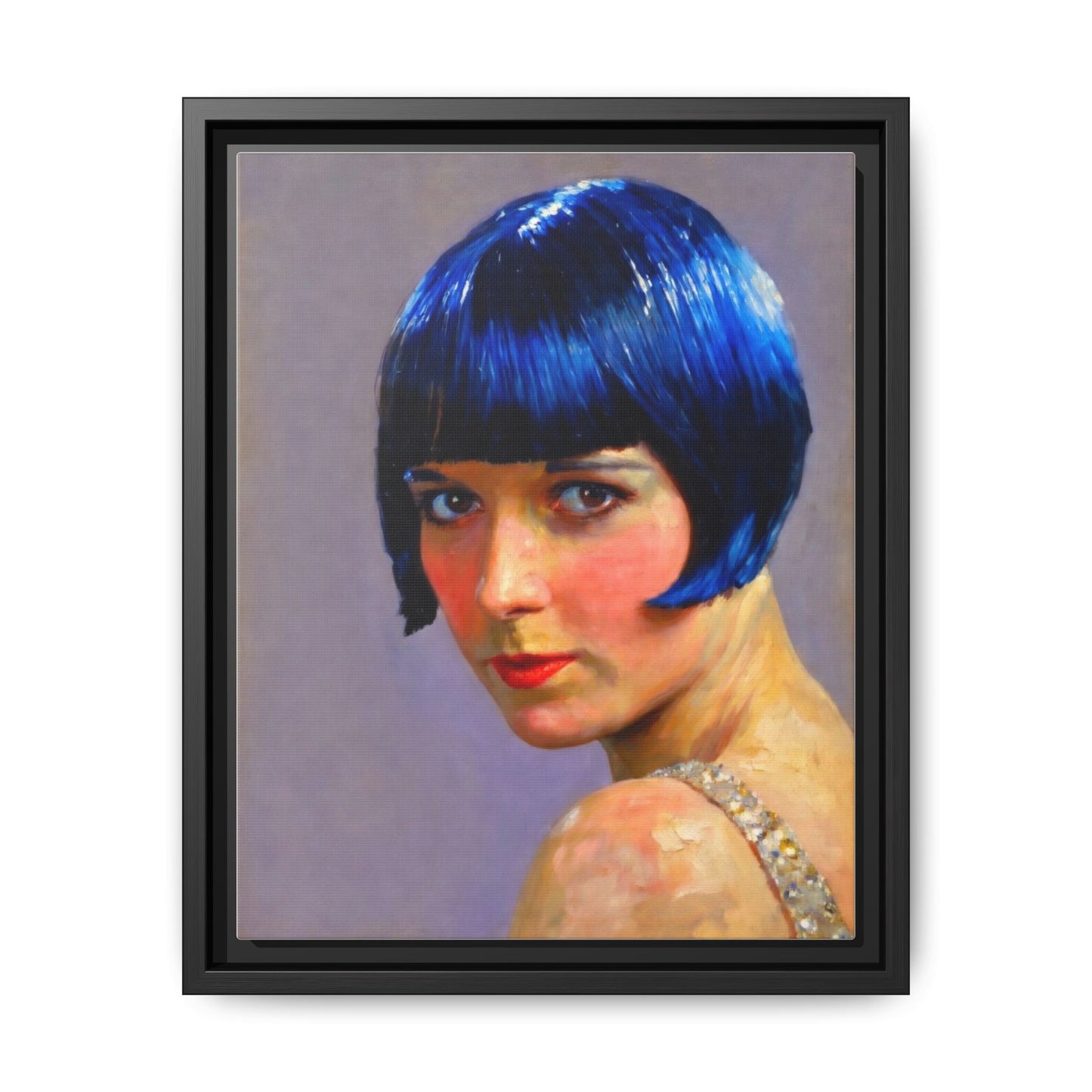 Framed Matte Canvas Art Print — Vintage Portrait with Blue Bob