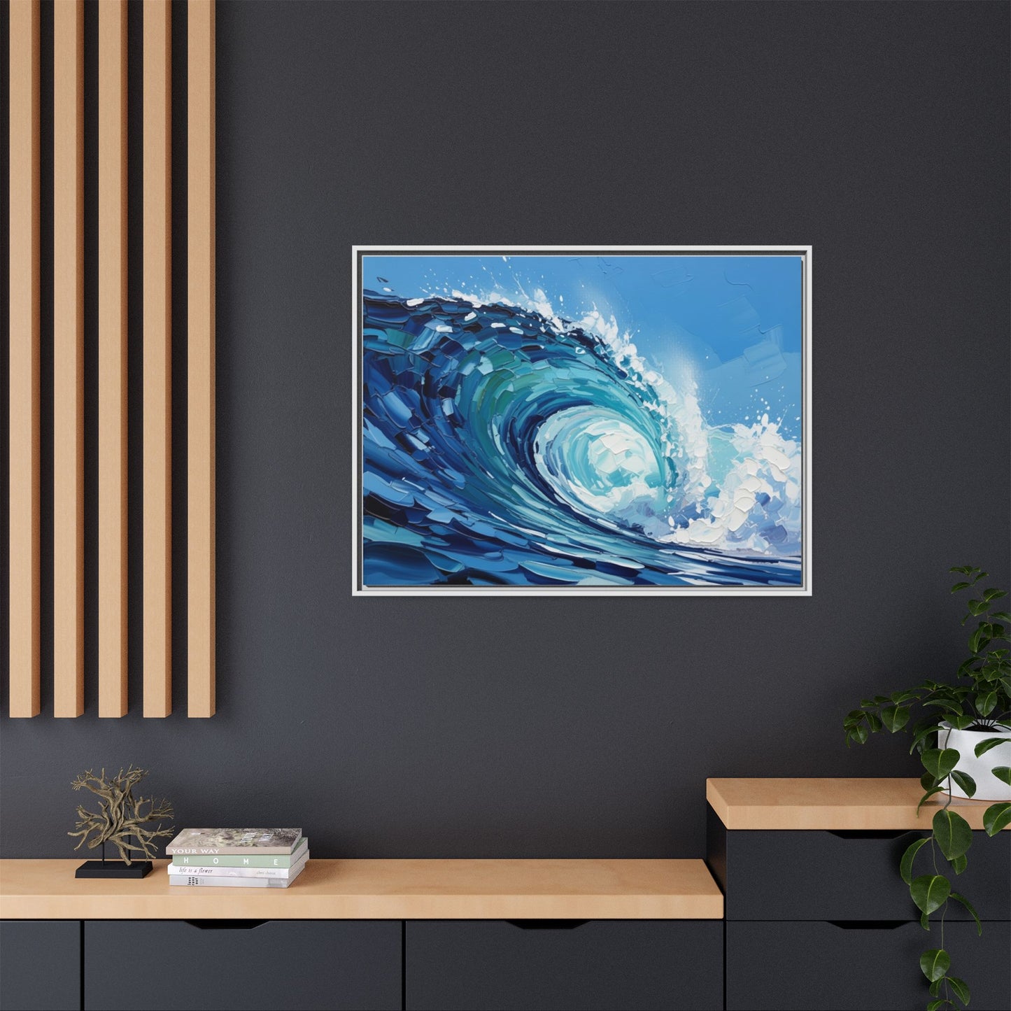 Framed Matte Canvas Wave Art — Blue Ocean Surf Wall Decor