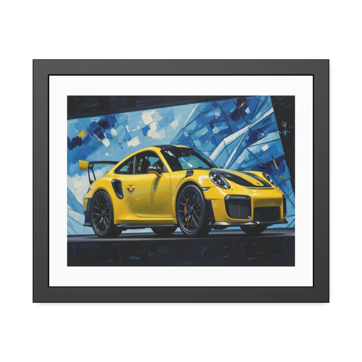 Framed Poster - Yellow Porsche Sports Car Art Print (Modern Automotive Wall Decor)