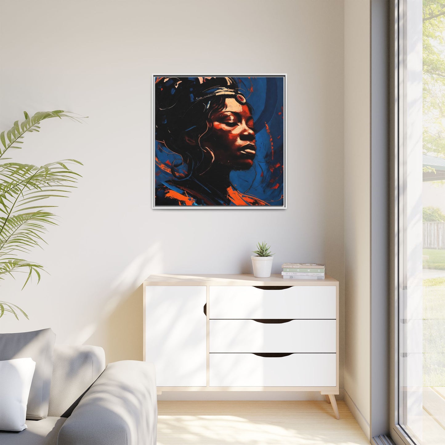 Framed Matte Canvas Art - Vibrant Portrait of a Black Woman (Multi-Color)