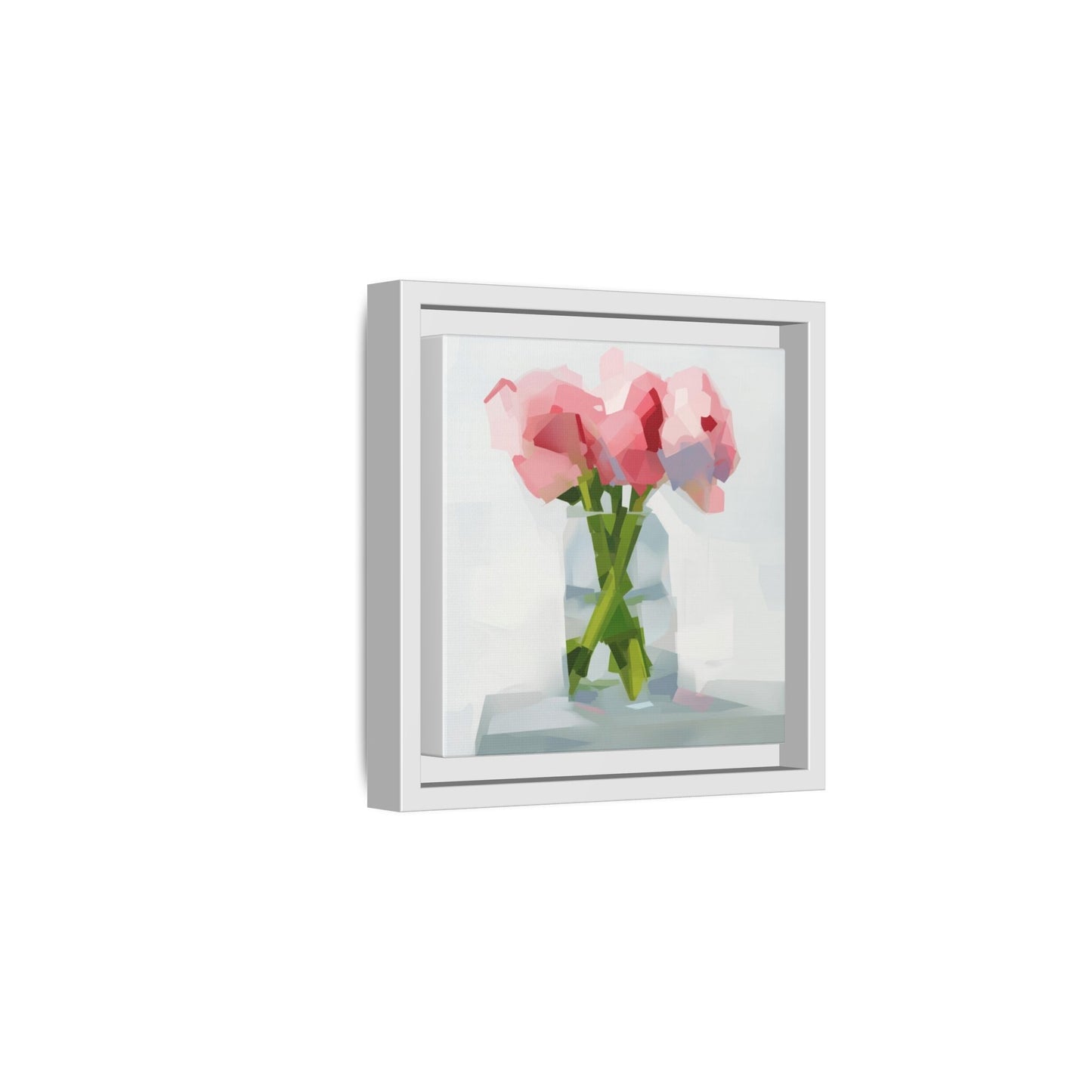 Framed Floral Canvas Art — Pink Peonies in Vase (Matte)