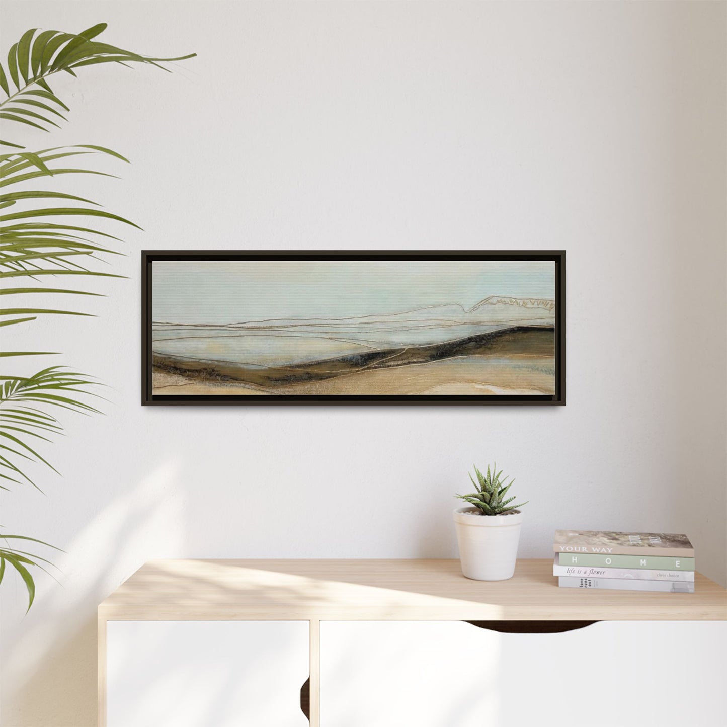 Framed Matte Canvas Wall Art — Neutral Abstract Landscape in Soft Blues & Earth Tones