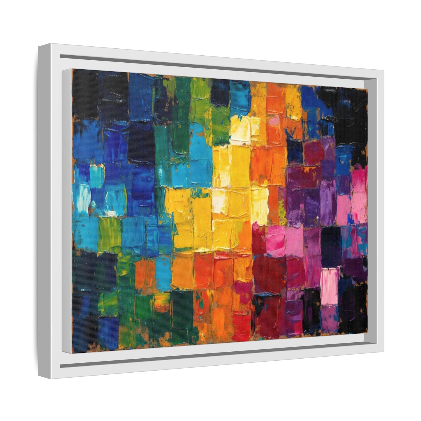 Abstract Rainbow Mosaic Framed Canvas Print — Colorful Modern Wall Art