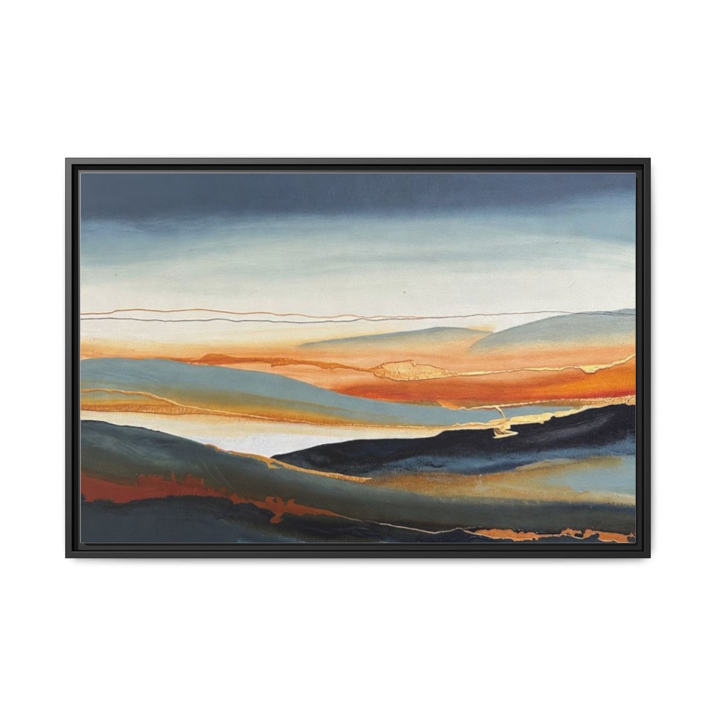 Framed Matte Canvas: Abstract Coastal Sunset Landscape Wall Art