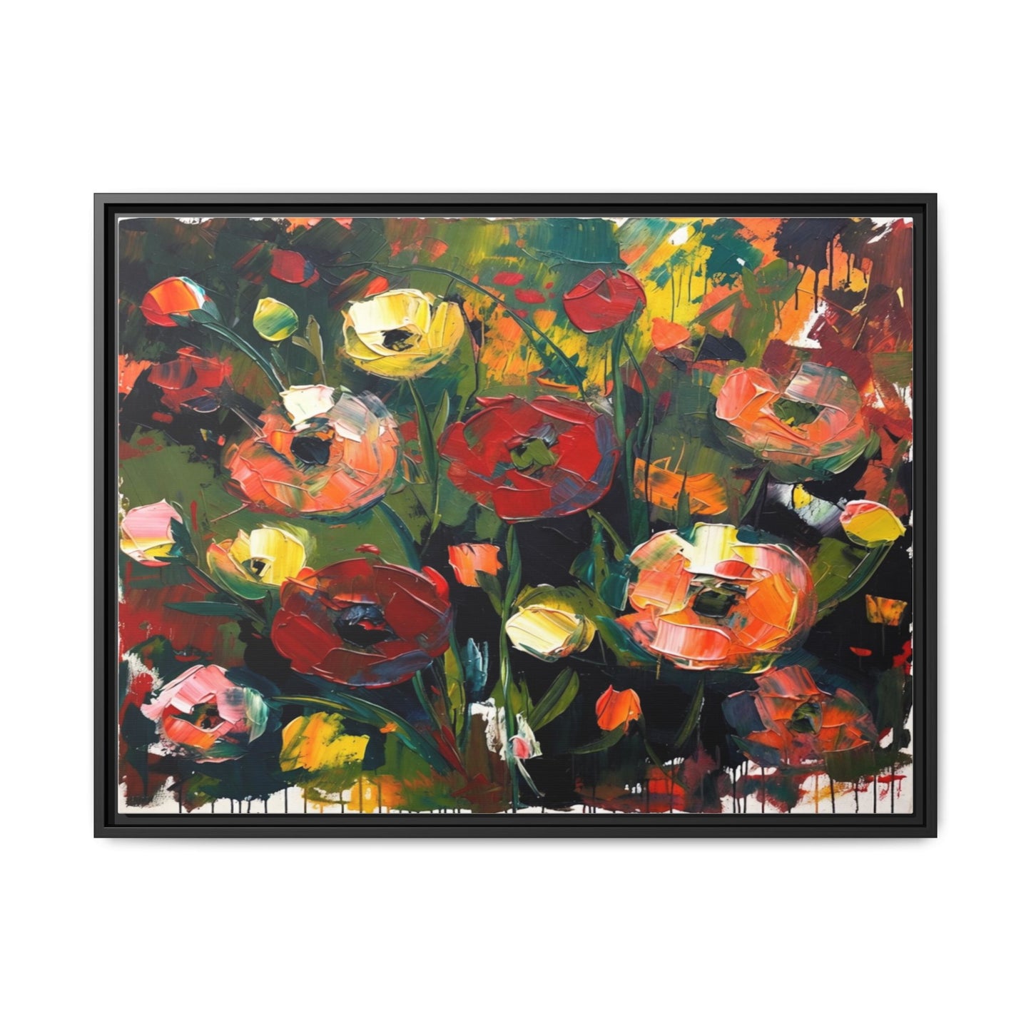Framed Floral Canvas Print — Vibrant Abstract Poppies Wall Art