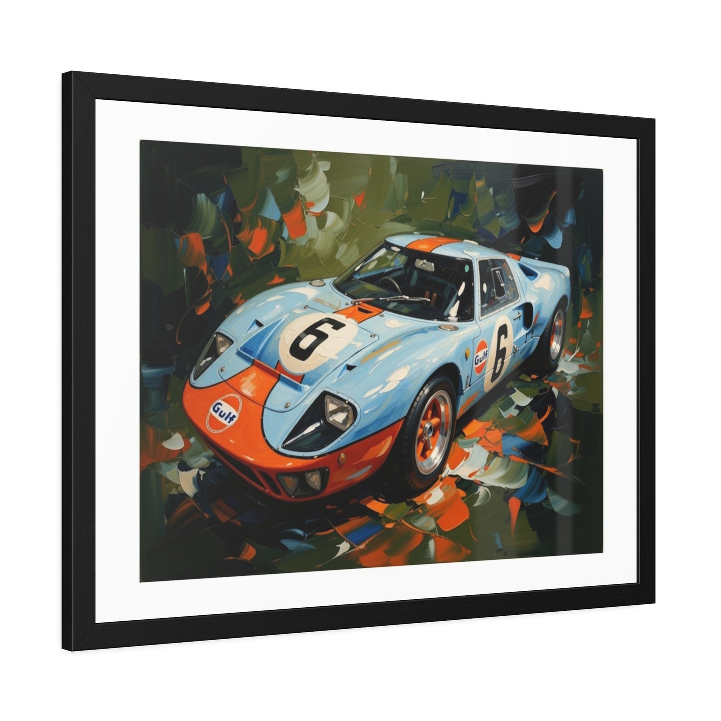 Framed Racing Car Poster — Vintage Gulf GT40 Print