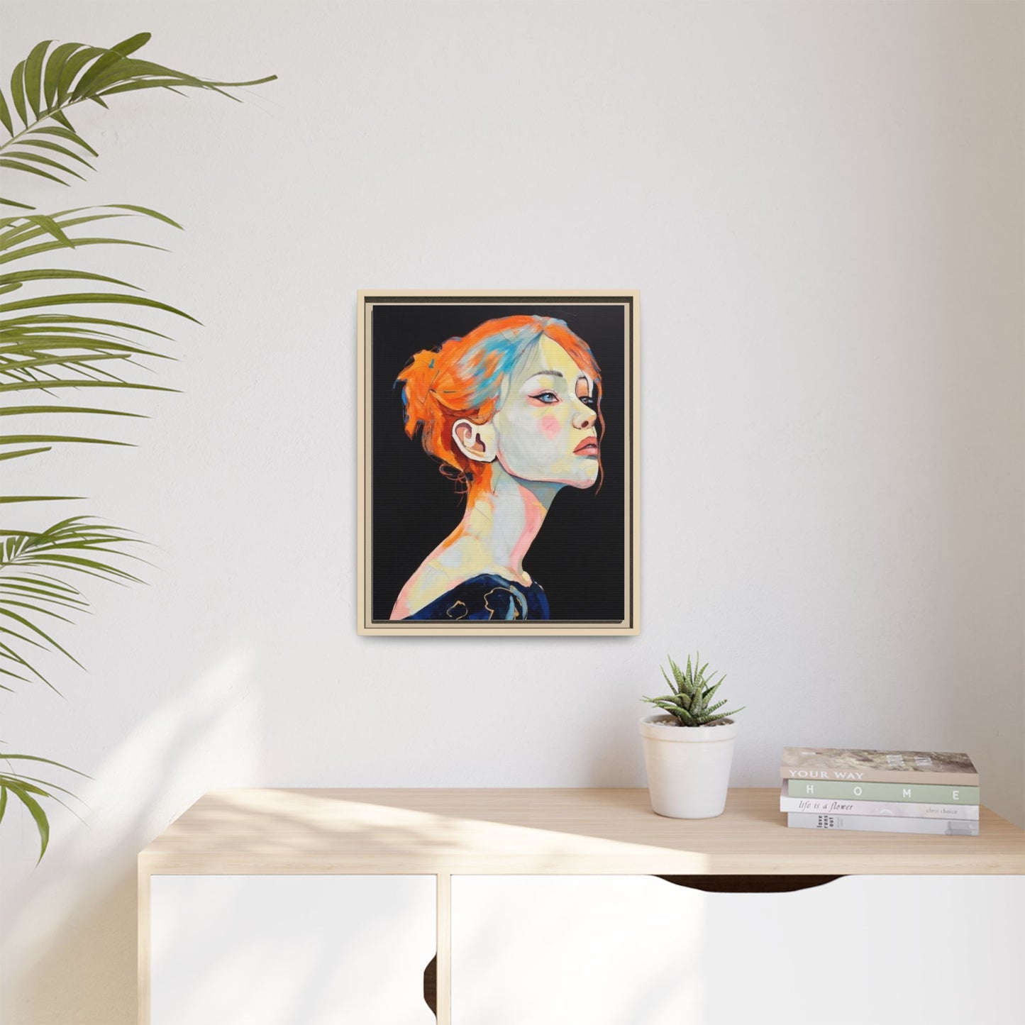 Framed Matte Canvas Portrait — Vibrant Multi‑Color Woman Wall Art