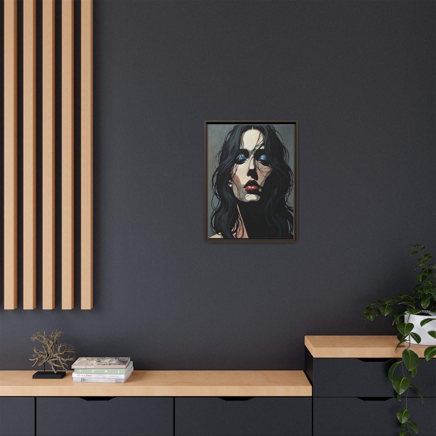 Framed Matte Canvas: Moody Portrait of Woman – Modern Gothic Wall Art