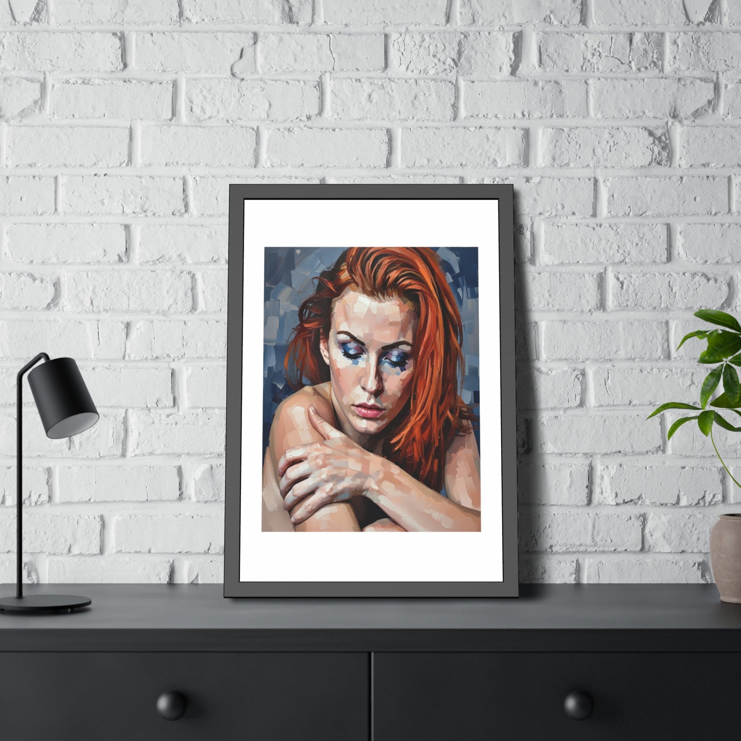 Framed Poster - Moody Redhead Portrait Art Print (Framed)