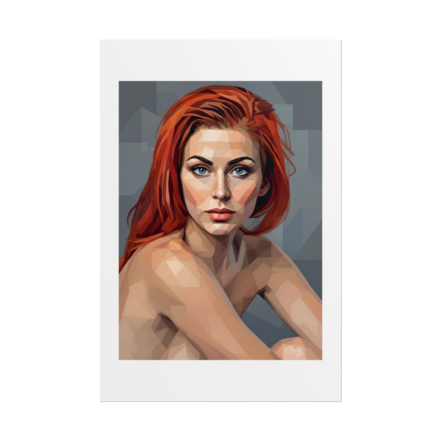 Geometric Redhead Portrait Poster — Modern Pop Art Rolled Print