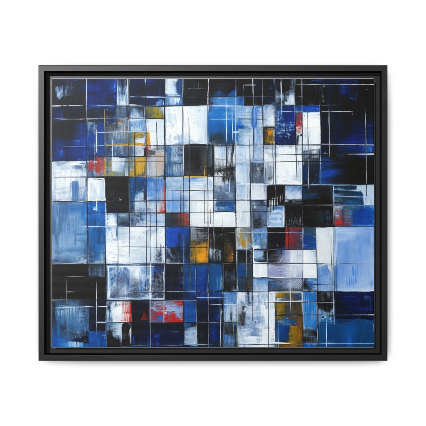 Abstract Blue Grid Matte Canvas Framed Art Print