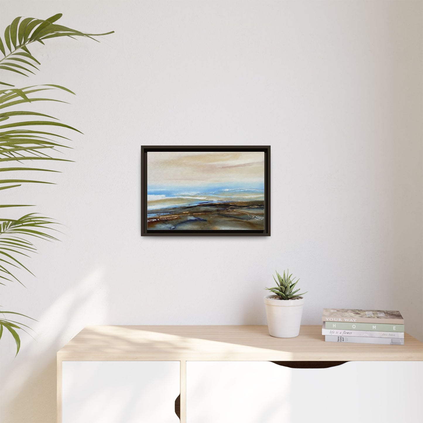 Framed Abstract Seascape Matte Canvas — Coastal Blue & Earth Tone Wall Art