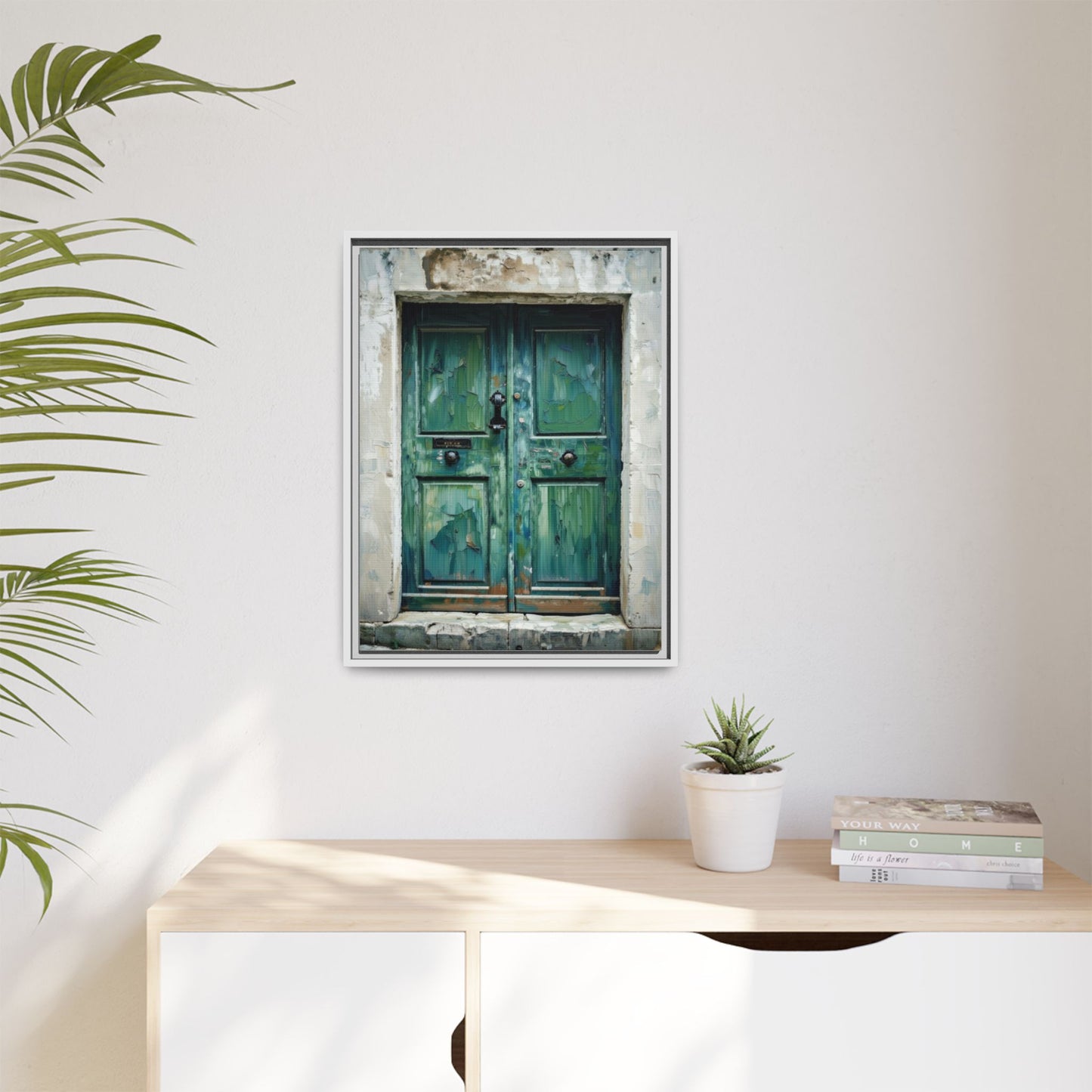 Framed Matte Canvas Art — Weathered Green Door Wall Print
