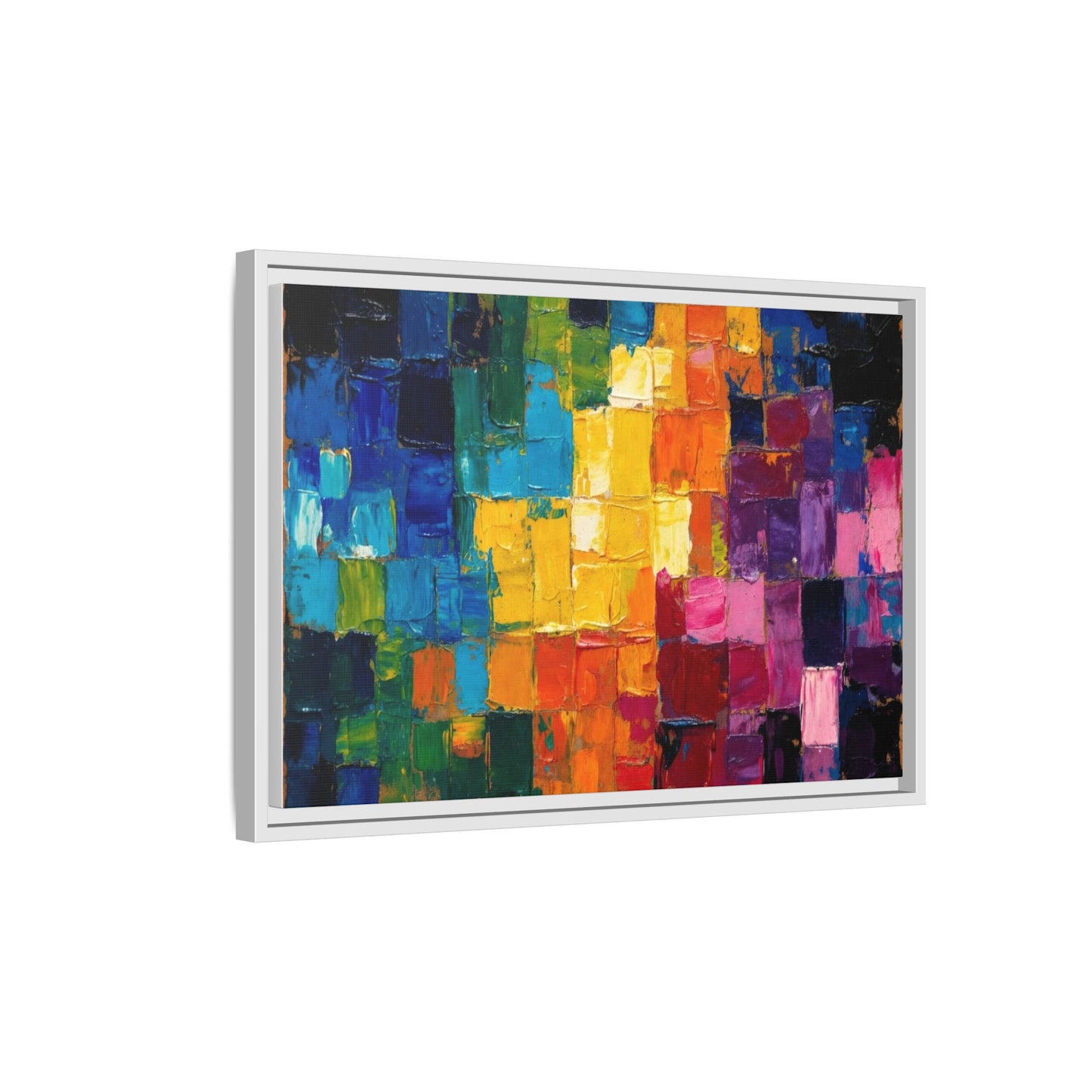 Abstract Rainbow Mosaic Framed Canvas Print — Colorful Modern Wall Art
