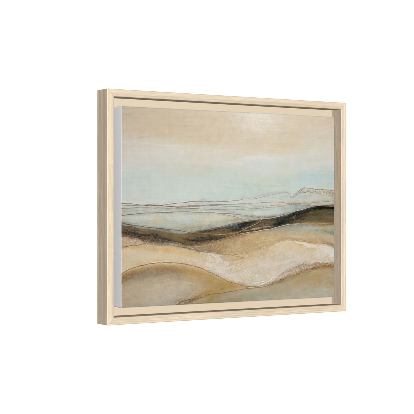 Framed Matte Canvas Wall Art — Neutral Abstract Landscape in Soft Blues & Earth Tones