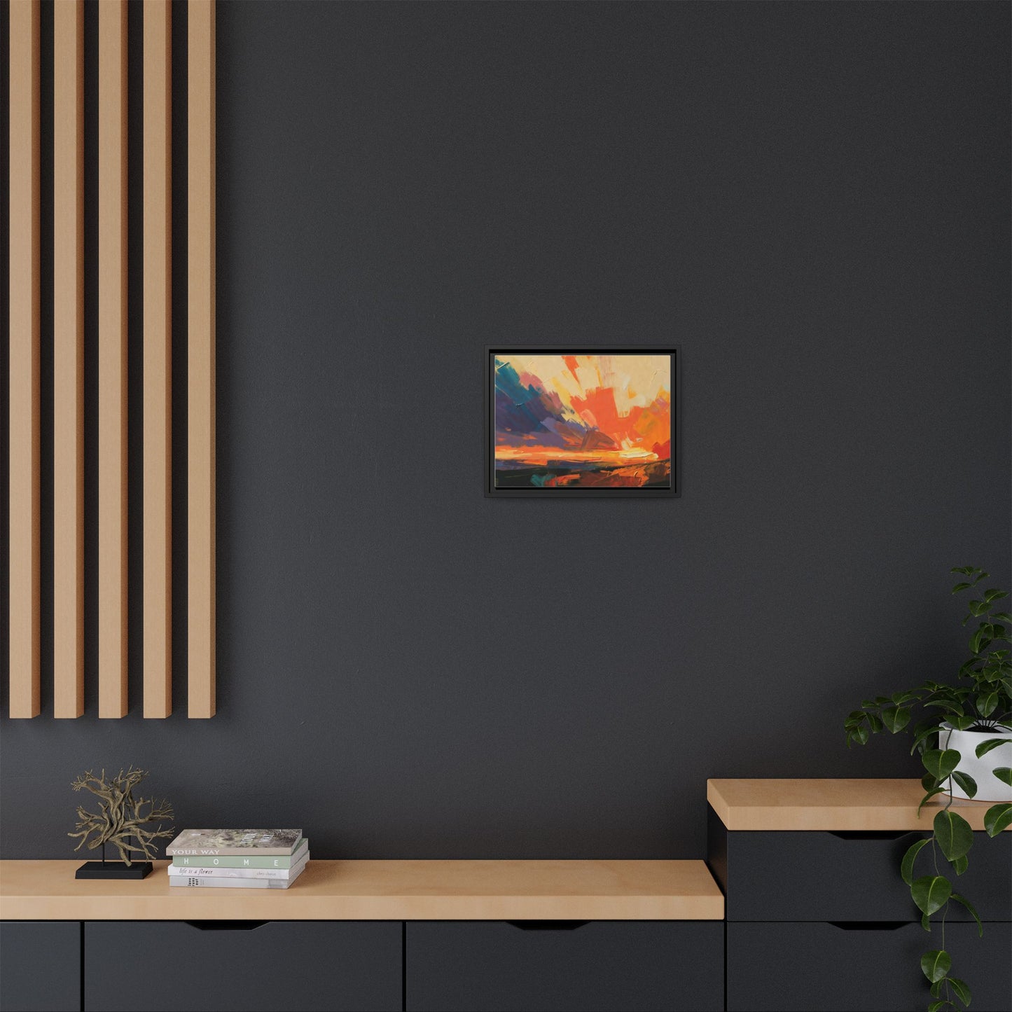 Framed Abstract Sunset Canvas Art – Multicolor Matte Wall Decor