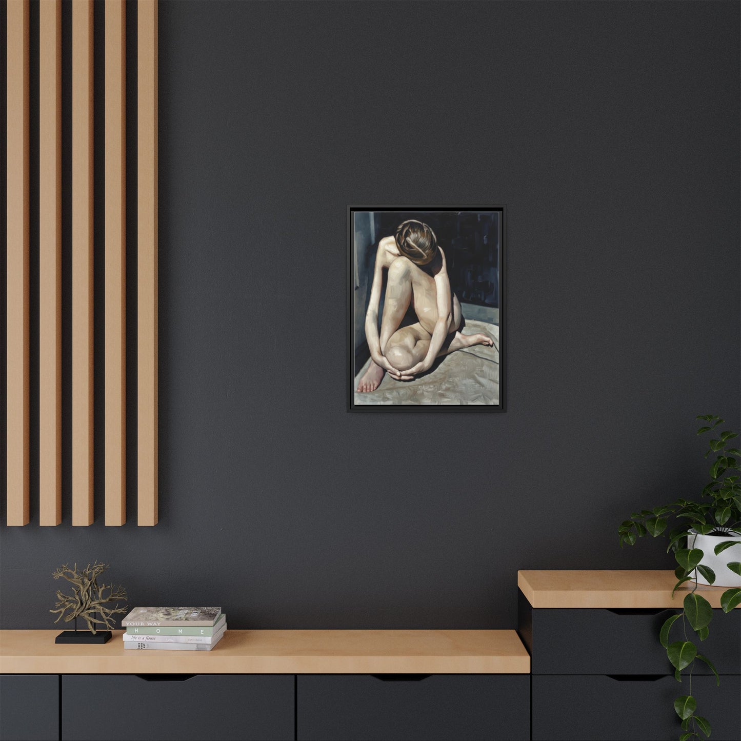 Framed Matte Canvas Print Contemplative Nude Figure Art