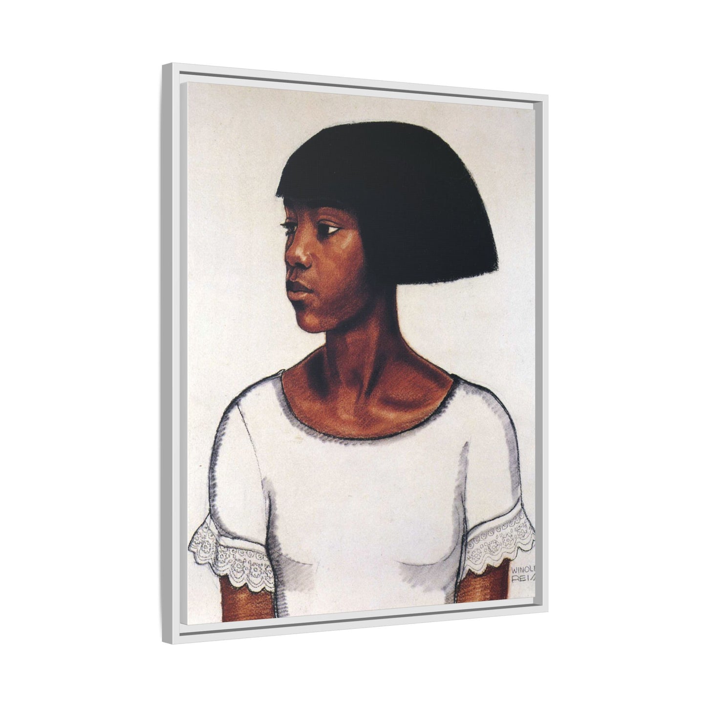 Portrait of a Young Woman by Winold Reiss Framed Matte Canvas Portrait